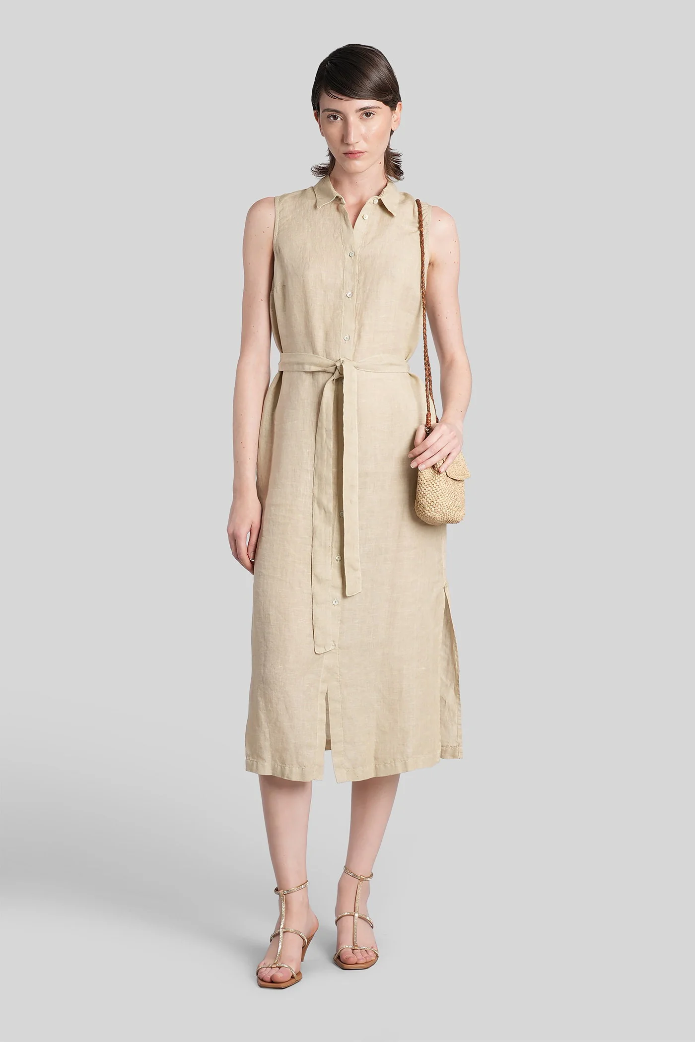 Long dress in beige linen