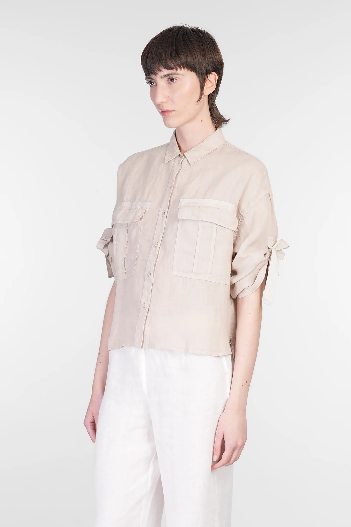 Shirt in taupe linen - Image 4
