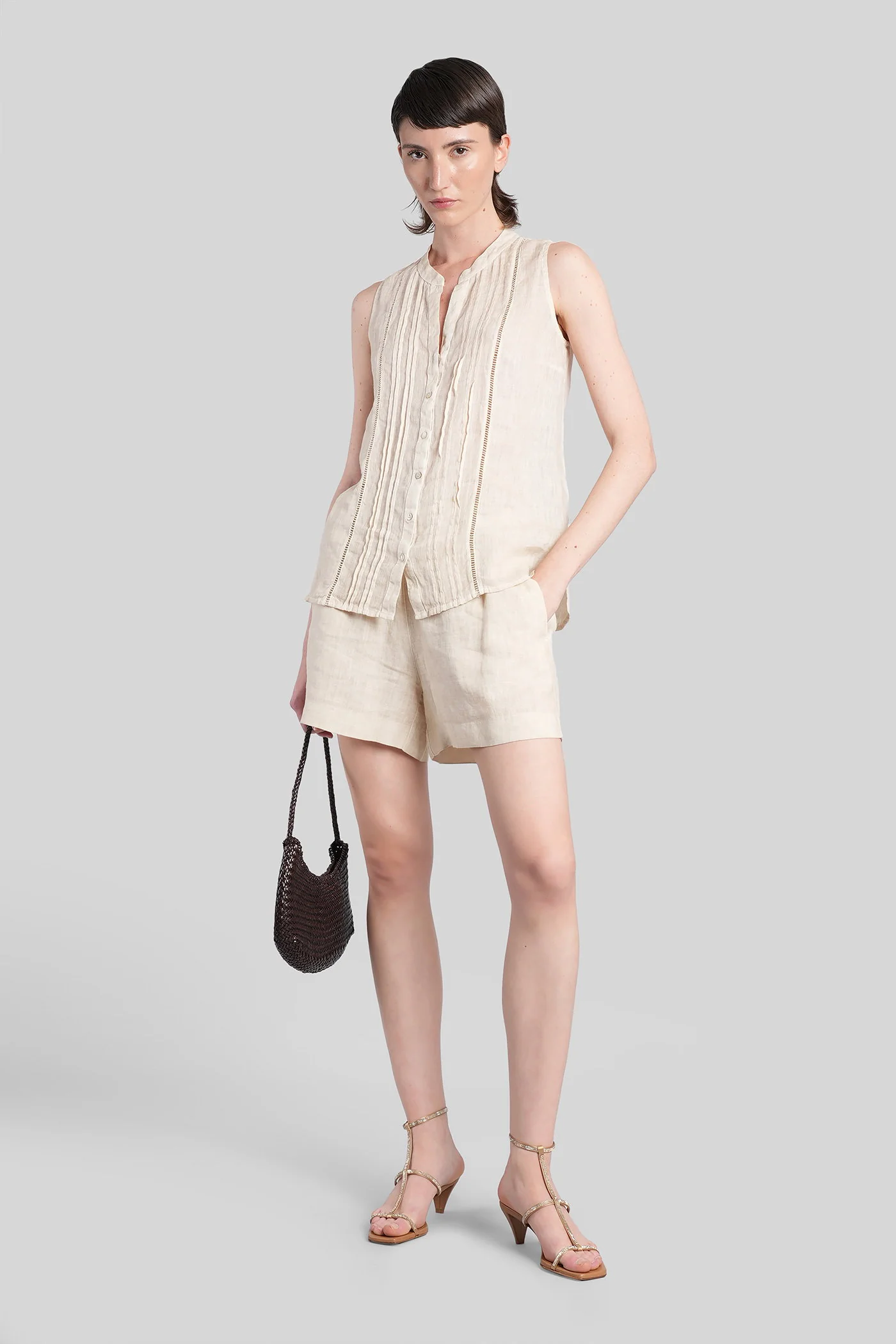 Shorts in beige linen - Image 2