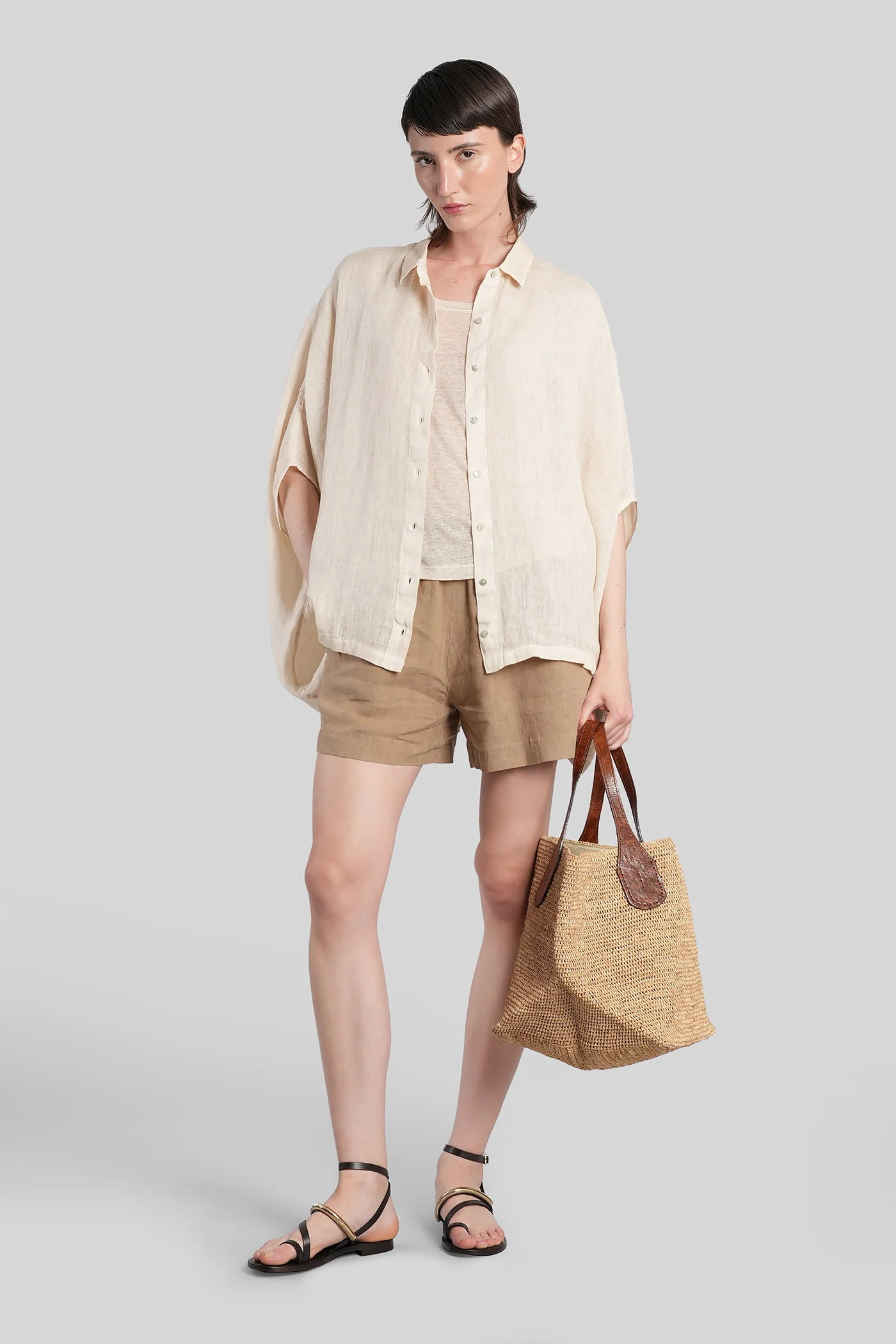 T-Shirt in beige linen - Image 2