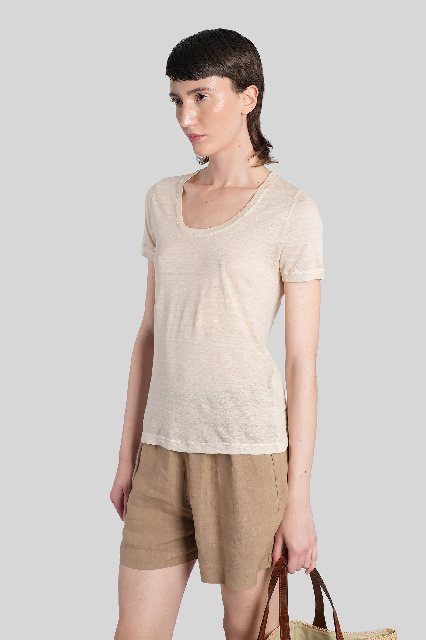 T-Shirt in beige linen - Image 4