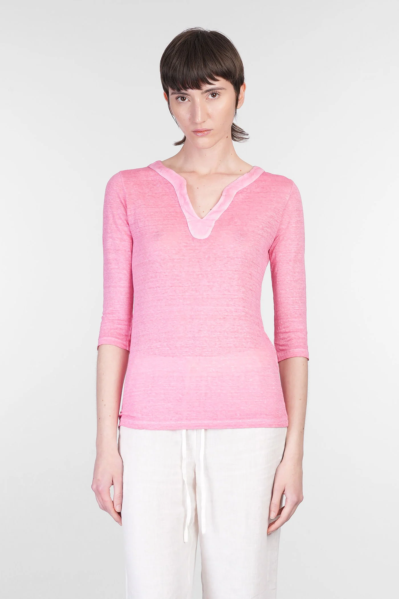 T-Shirt in rose-pink linen