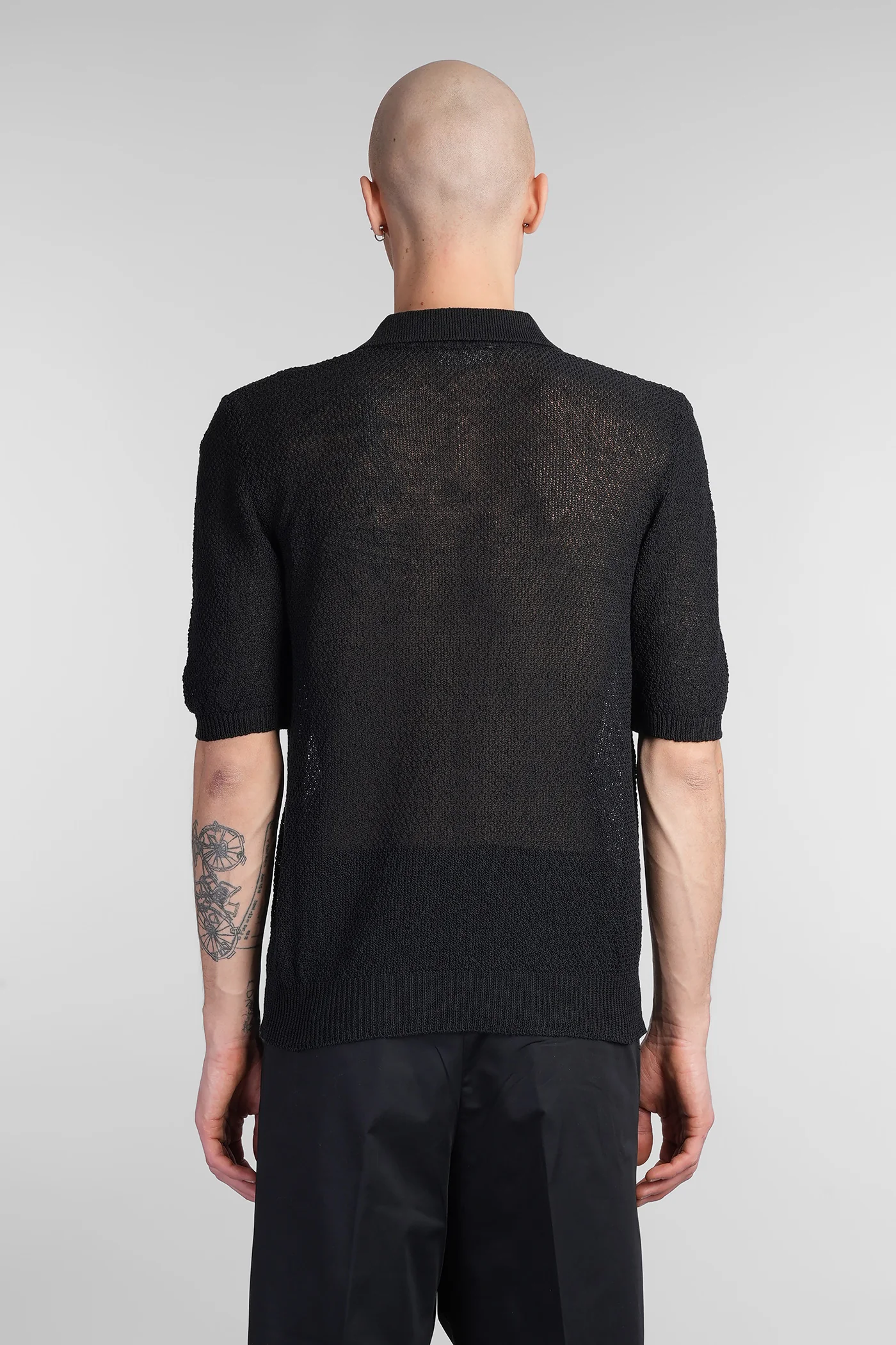 Polo in black linen - Image 3
