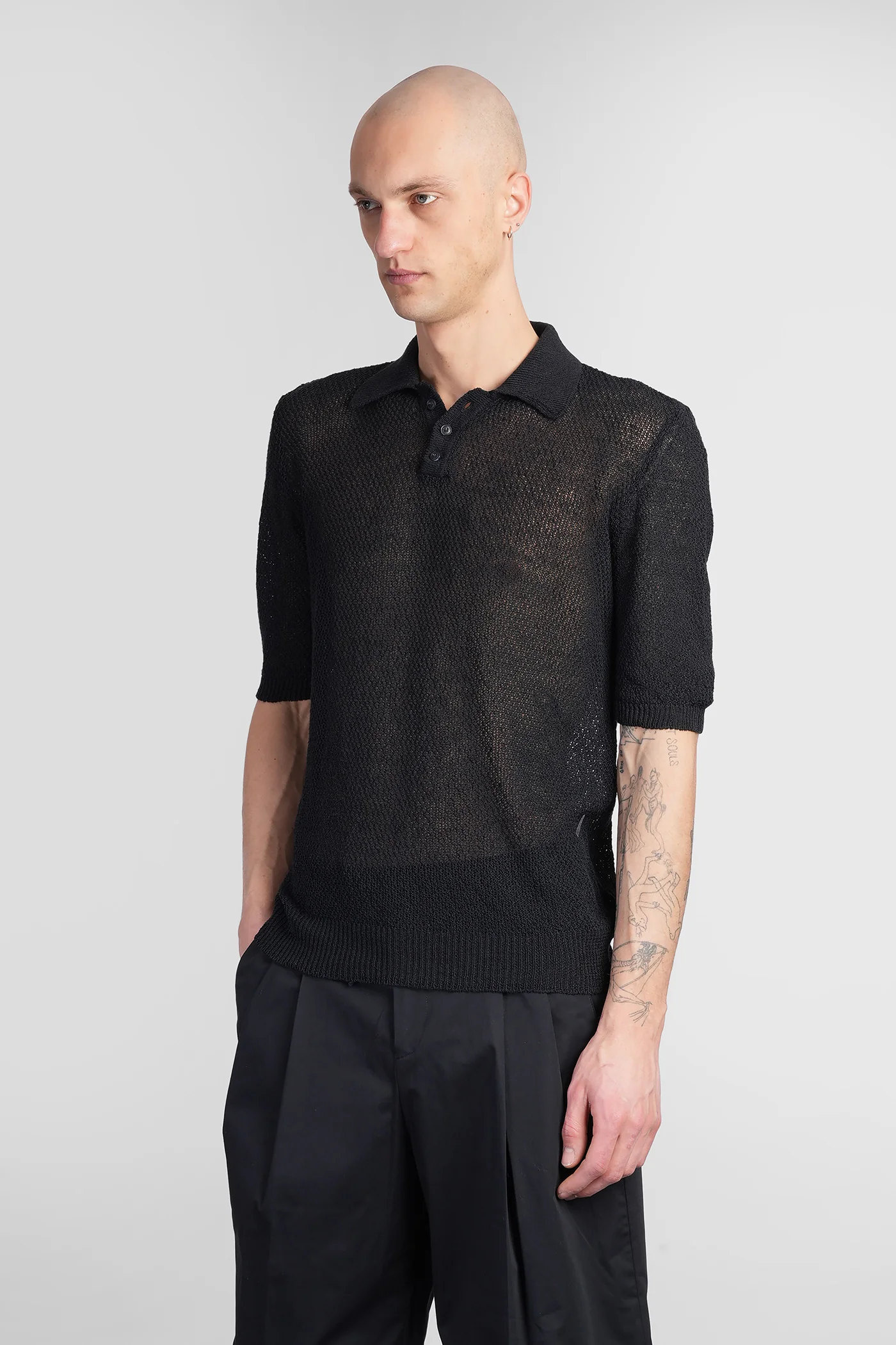 Polo in black linen - Image 4