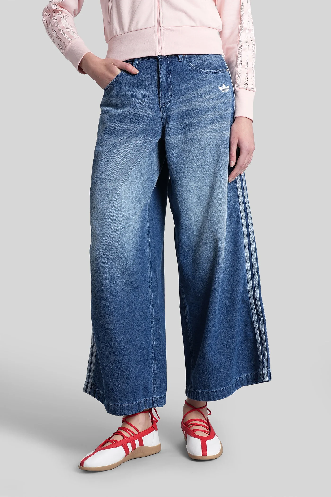 Denim Wide Pants in cyan denim