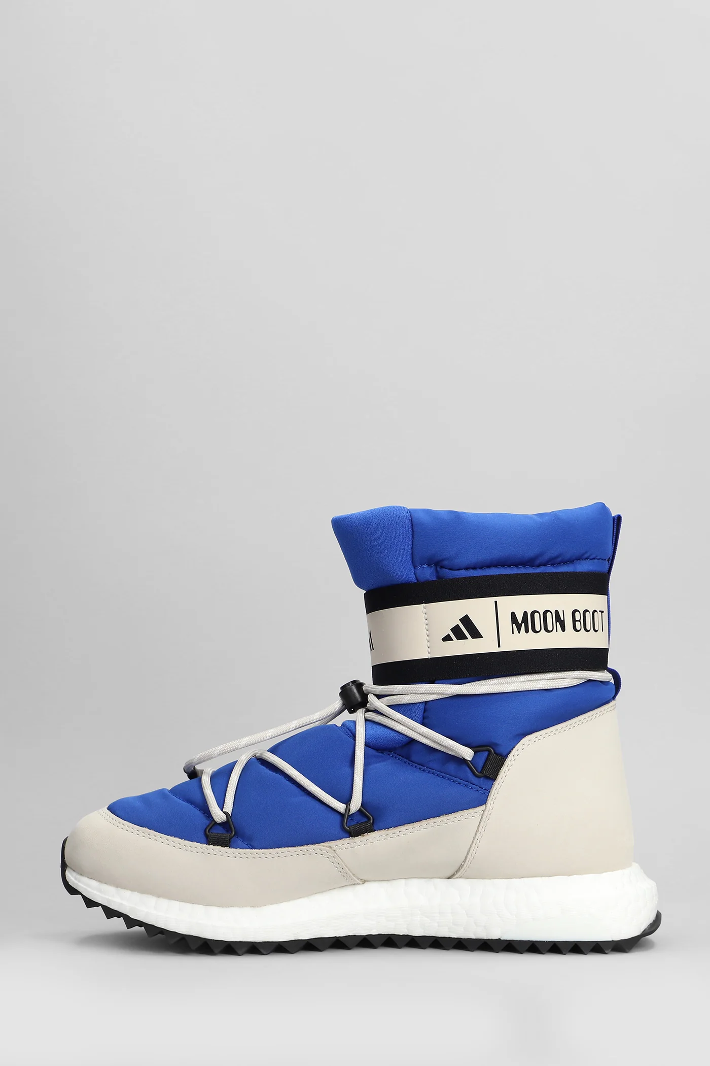 Moonboost High low heels Ankle boots in blue leather and fabric - Image 3