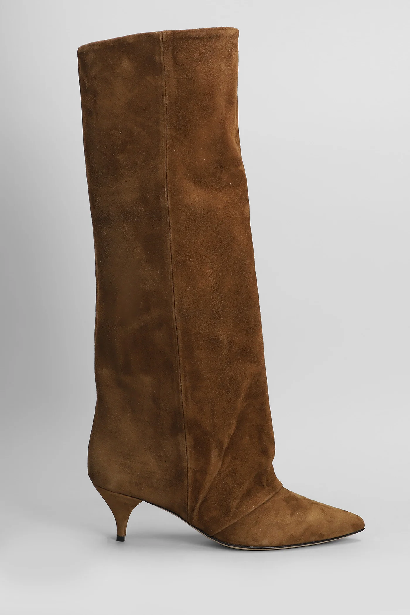 High heels boots in leather color suede