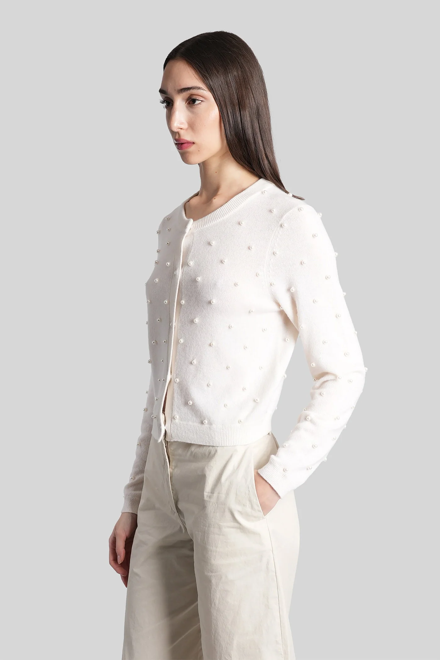 Dollie Cardigan in beige cashmere - Image 4