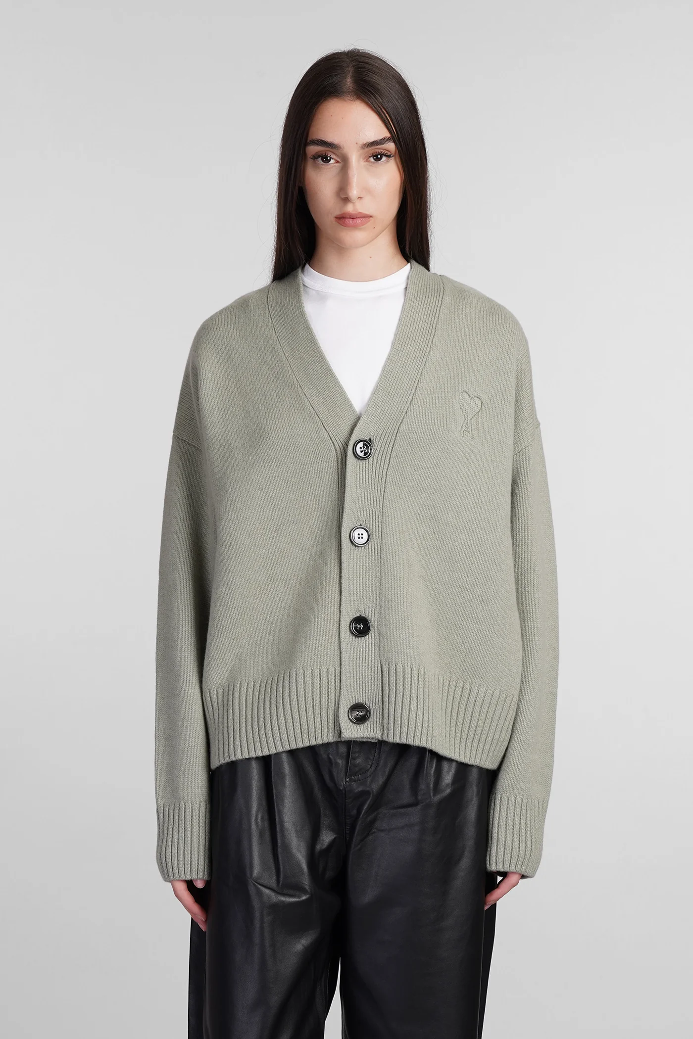 Cardigan in green wool