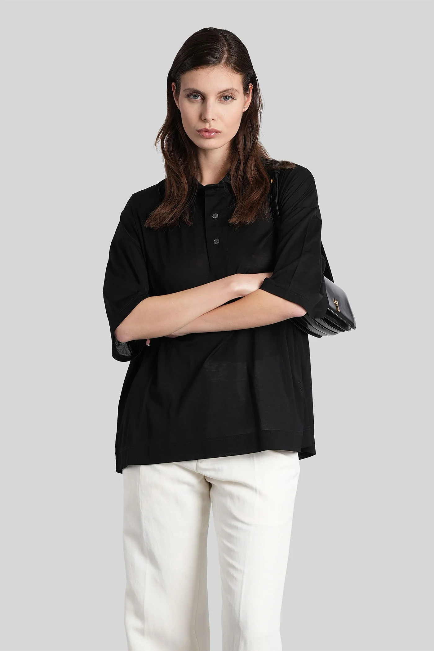 Polo in black cotton - Image 2