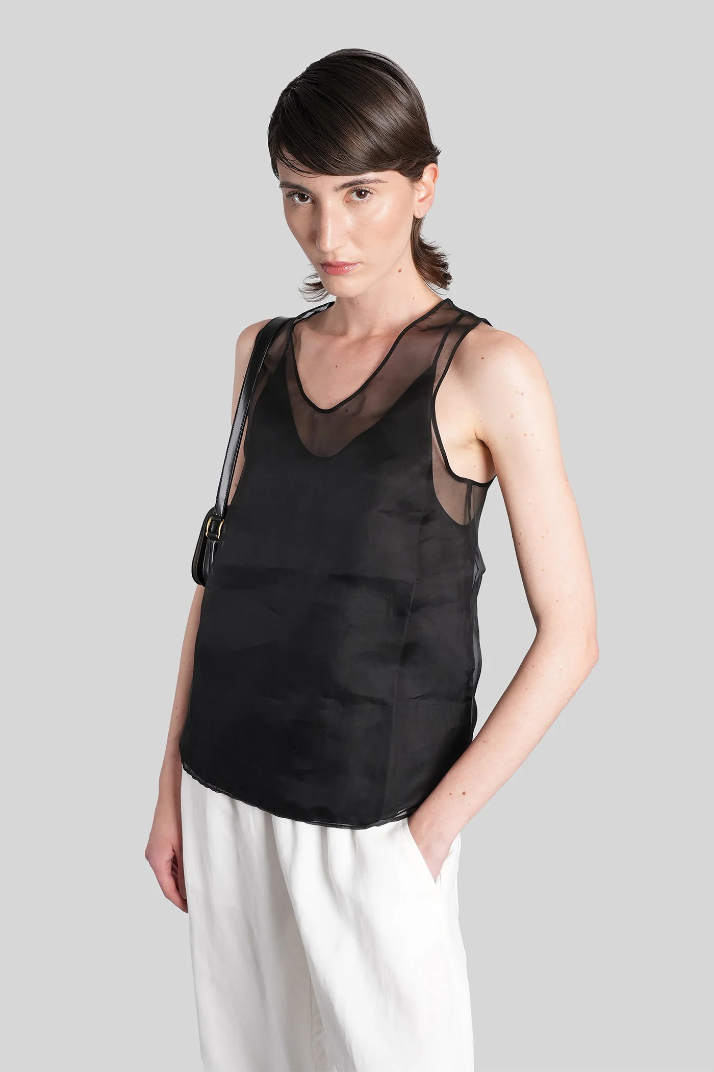 Topwear in black silk - Image 2