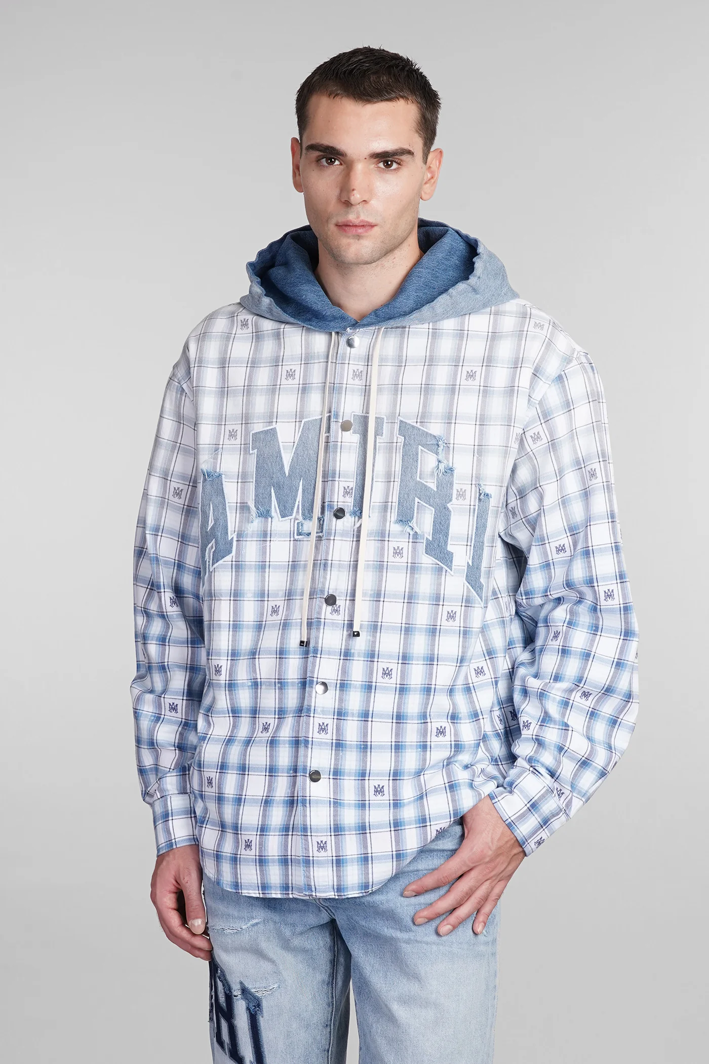 Casual jacket in cyan cotton