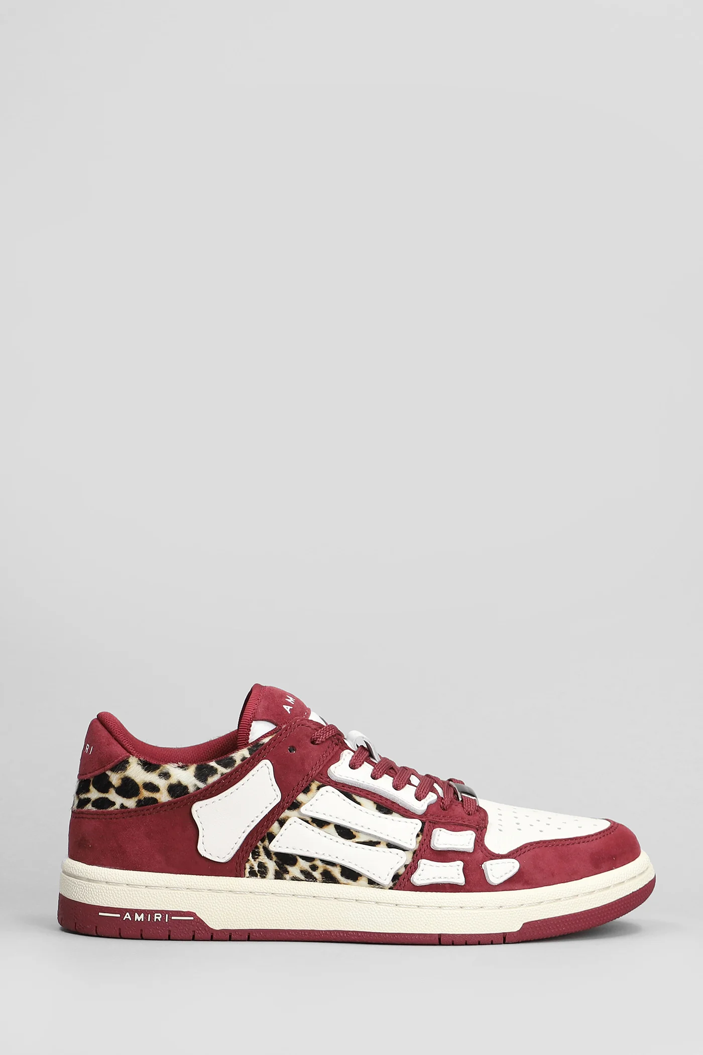 Leopard skel top low Sneakers in bordeaux leather