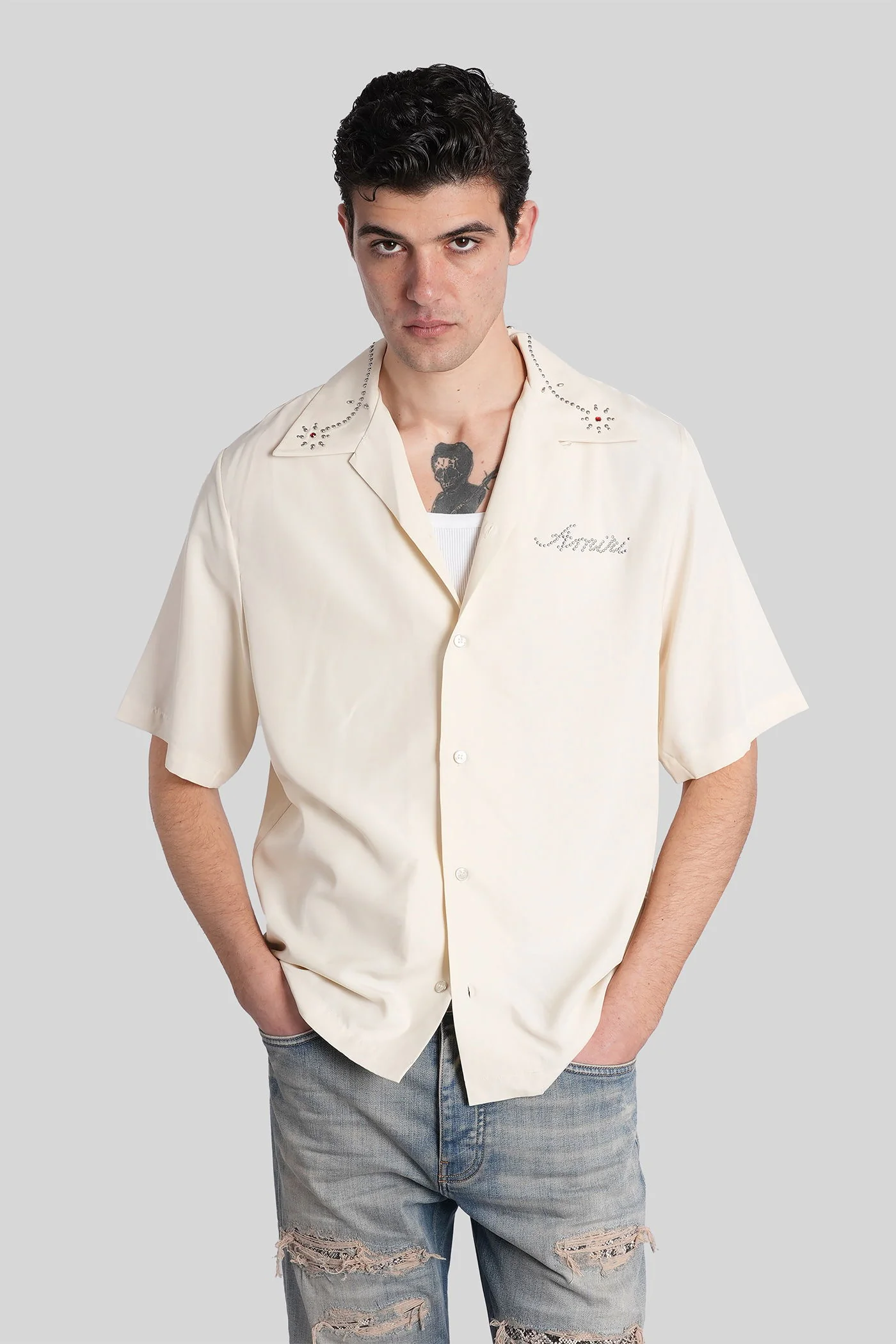 Shirt in beige polyester