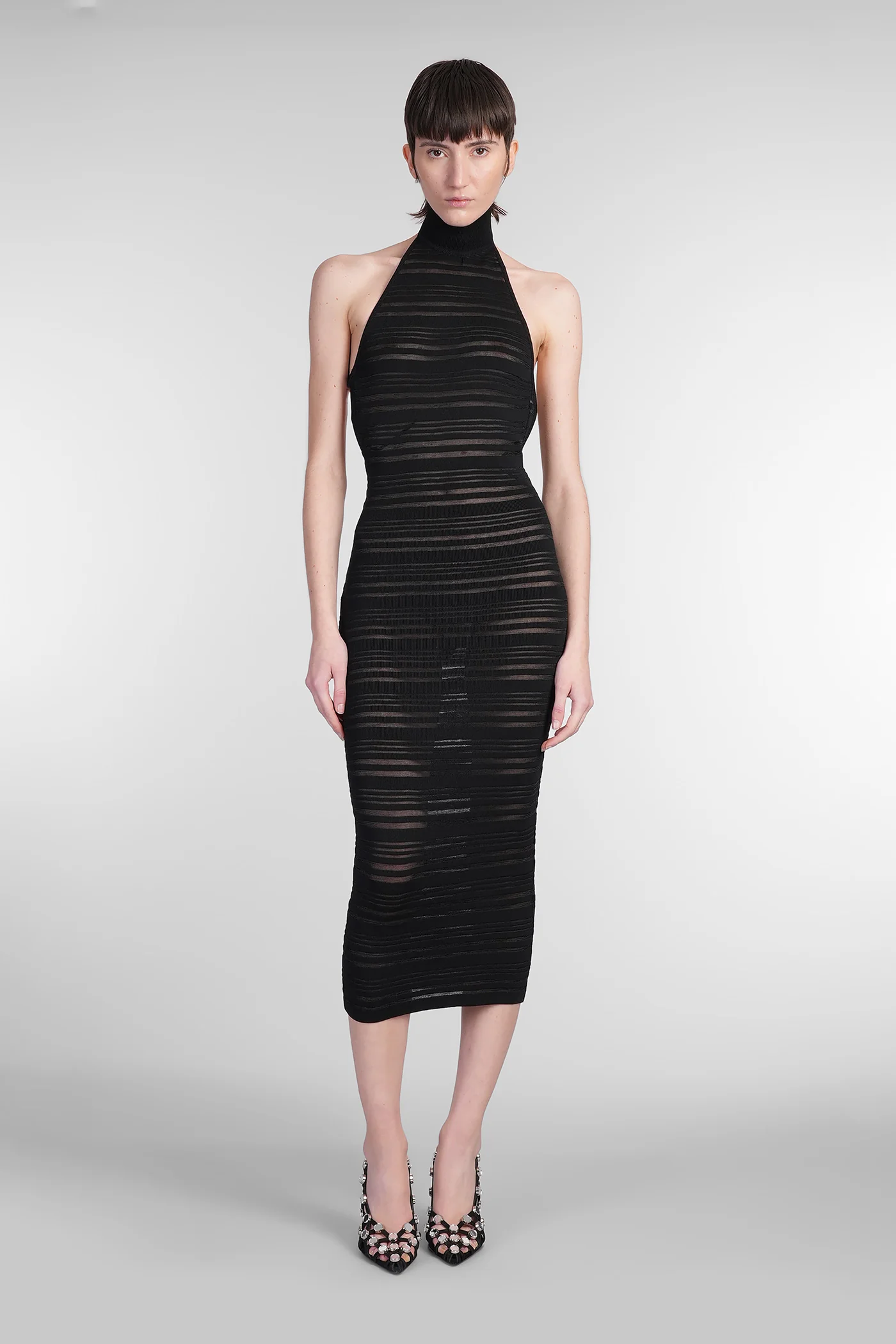 Long dress in black viscose
