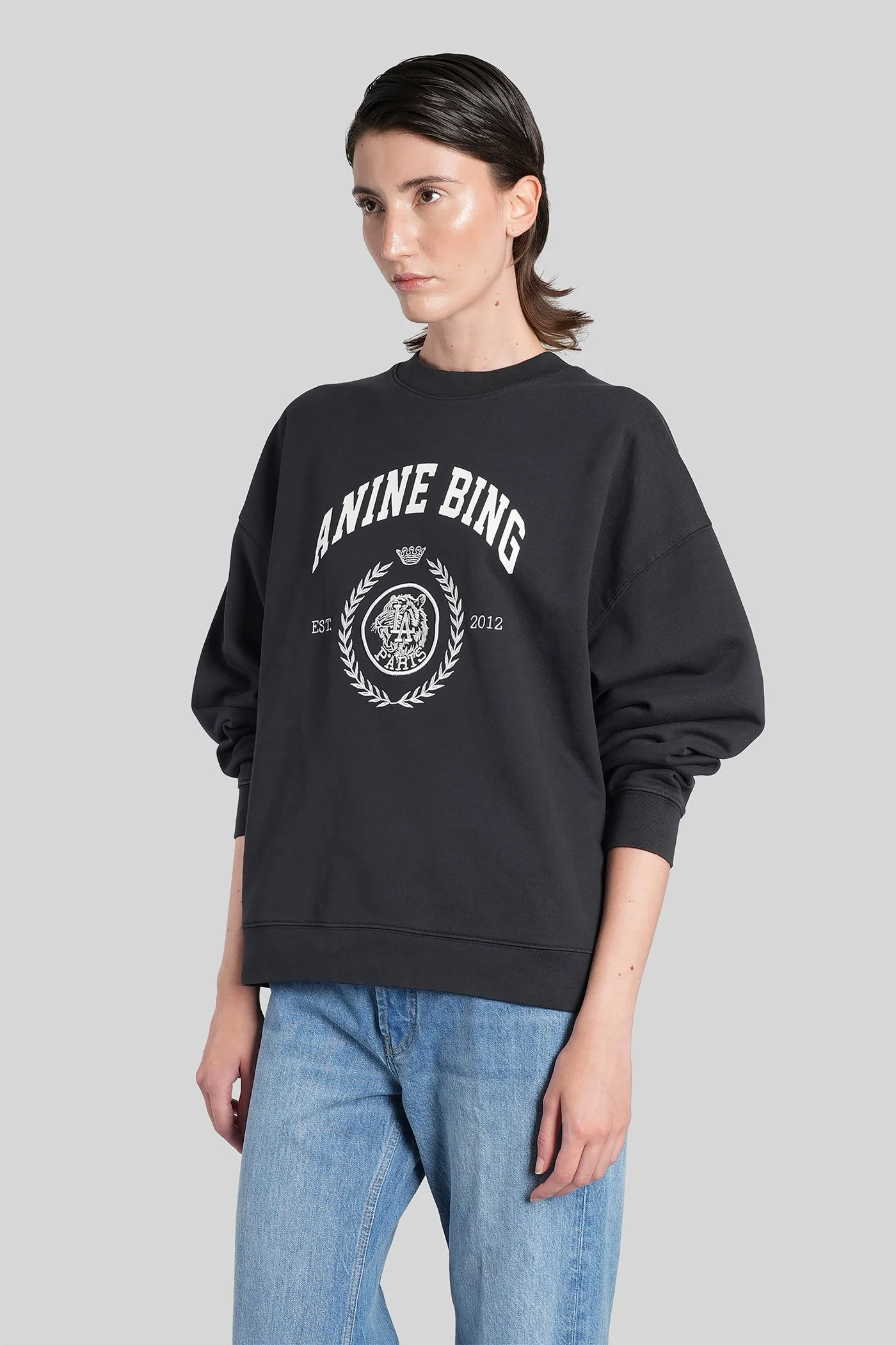 Miles Sweatshirt in black cotton - Image 4