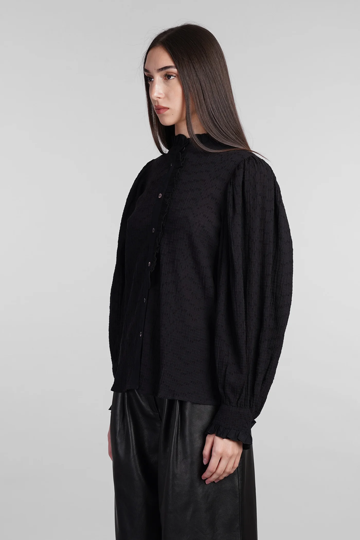 Yvette Shirt in black cotton - Image 4