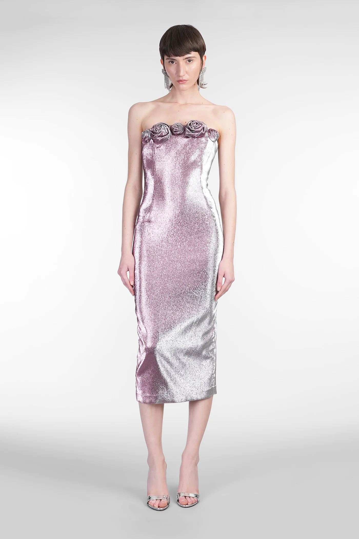 Long dress in rose-pink polyester