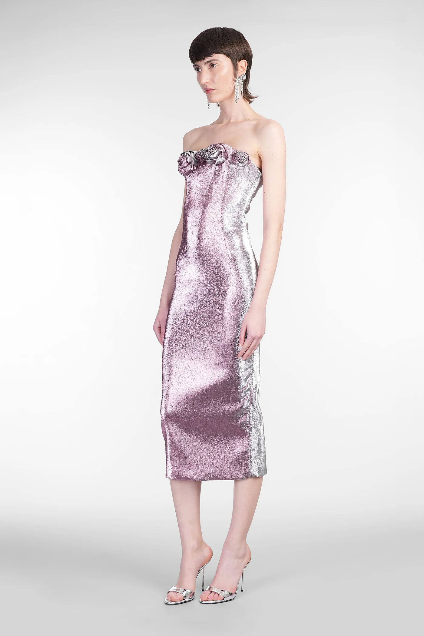 Long dress in rose-pink polyester - Image 4