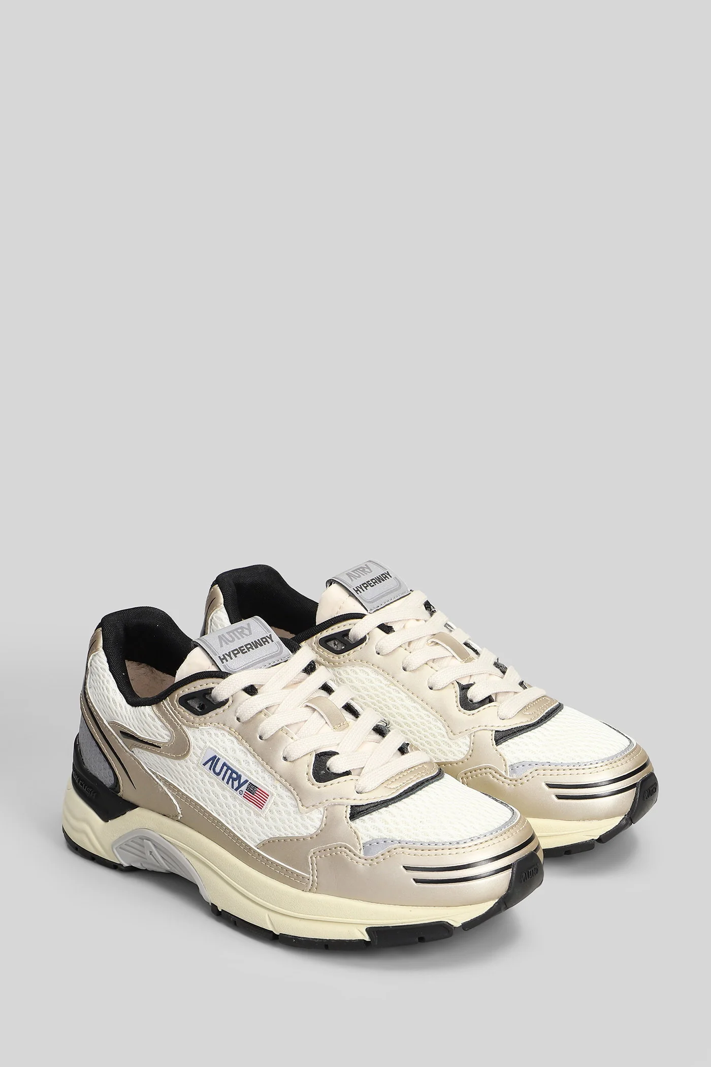 Hyperway Low Sneakers in platinum leather and fabric - Image 2