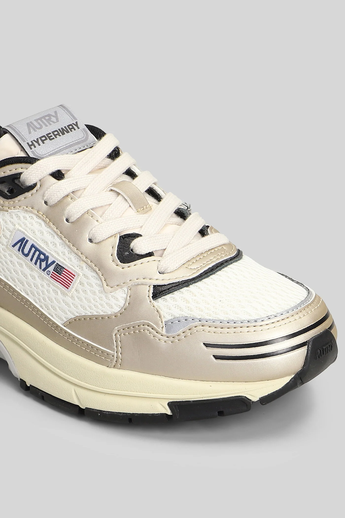 Hyperway Low Sneakers in platinum leather and fabric - Image 5
