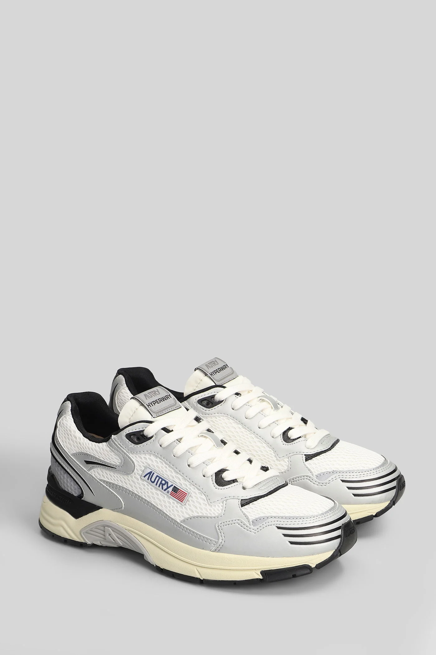 Hyperway Low Sneakers in silver leather and fabric - Image 2