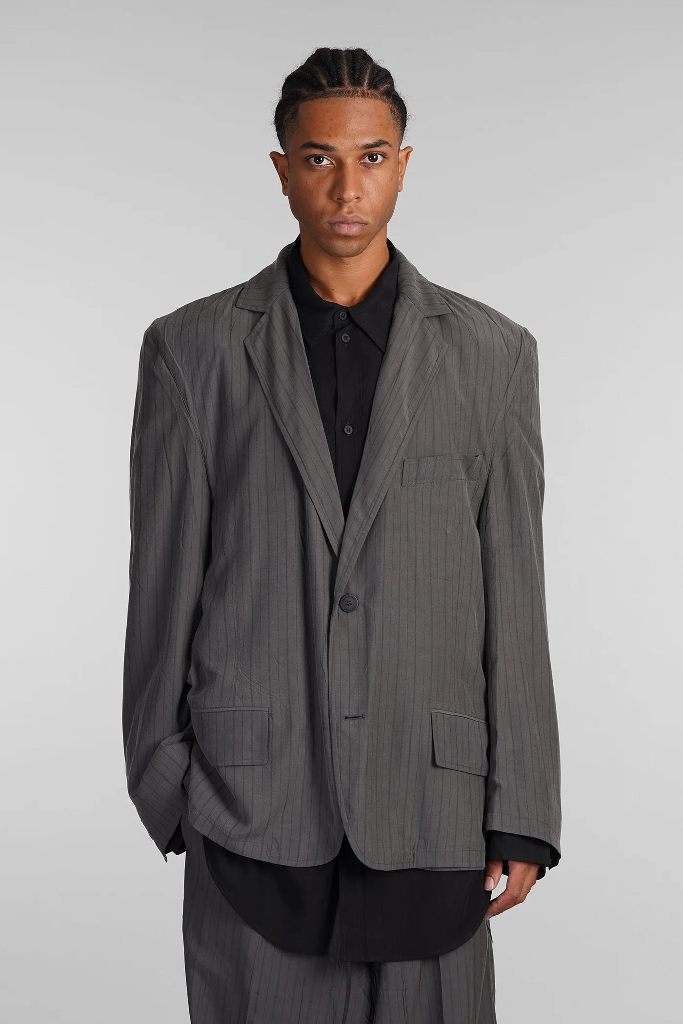 Blazer in green wool and polyester