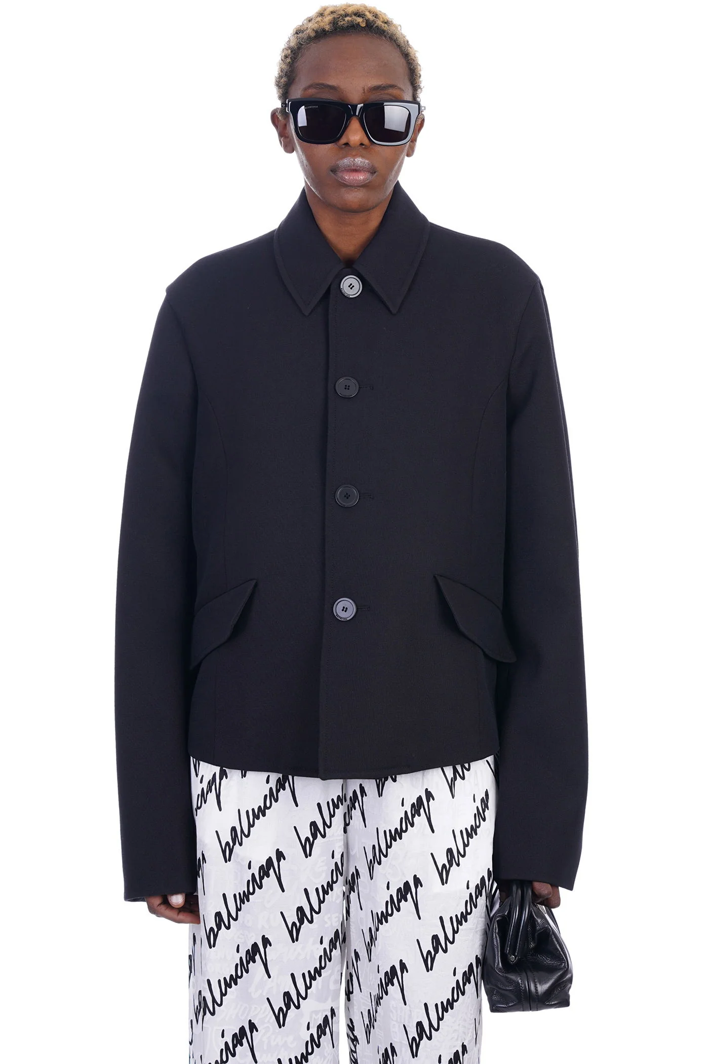Casual jacket in black wool
