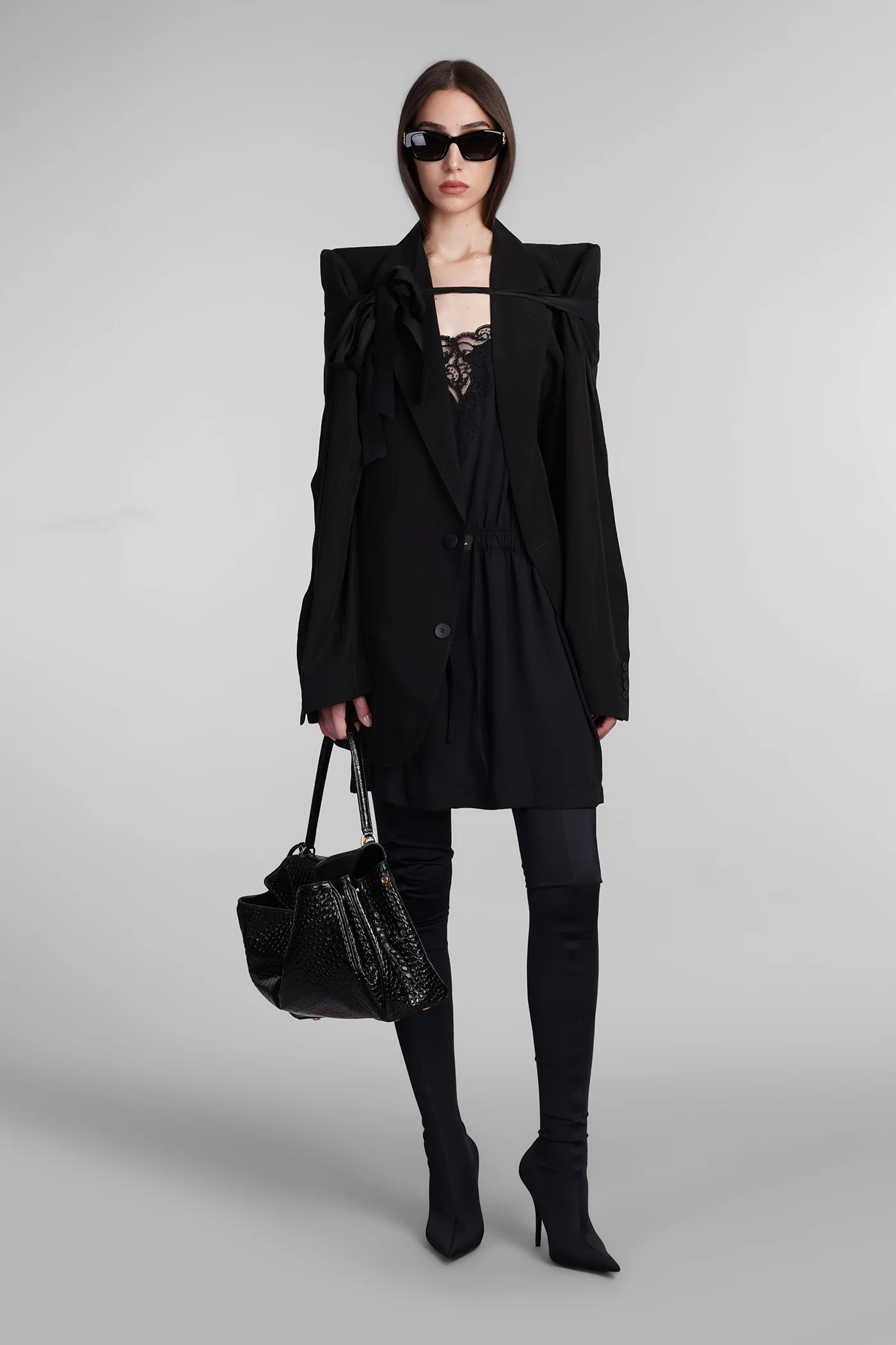 Dress woman  in black polyester - Image 2