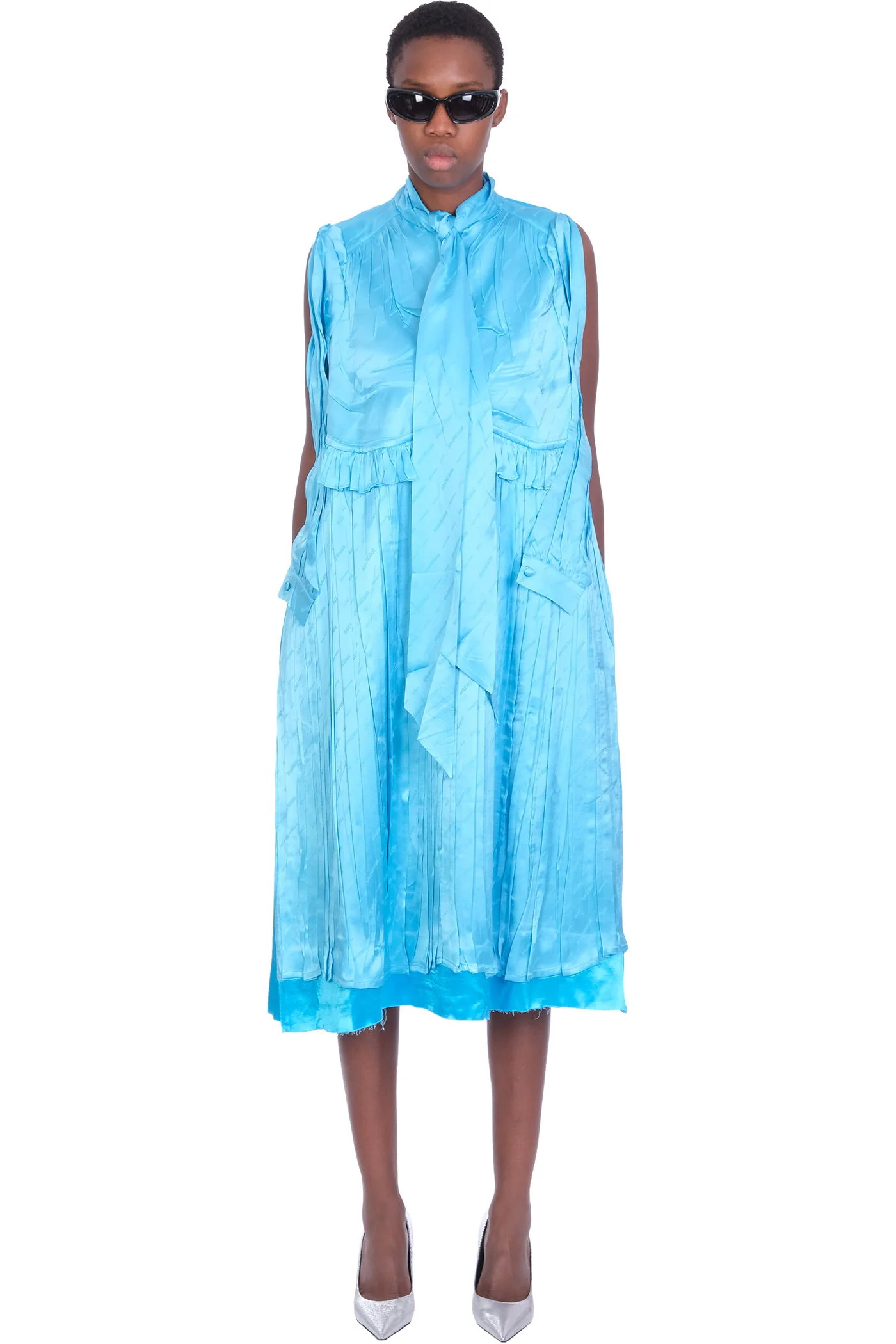 Dress woman  in cyan silk