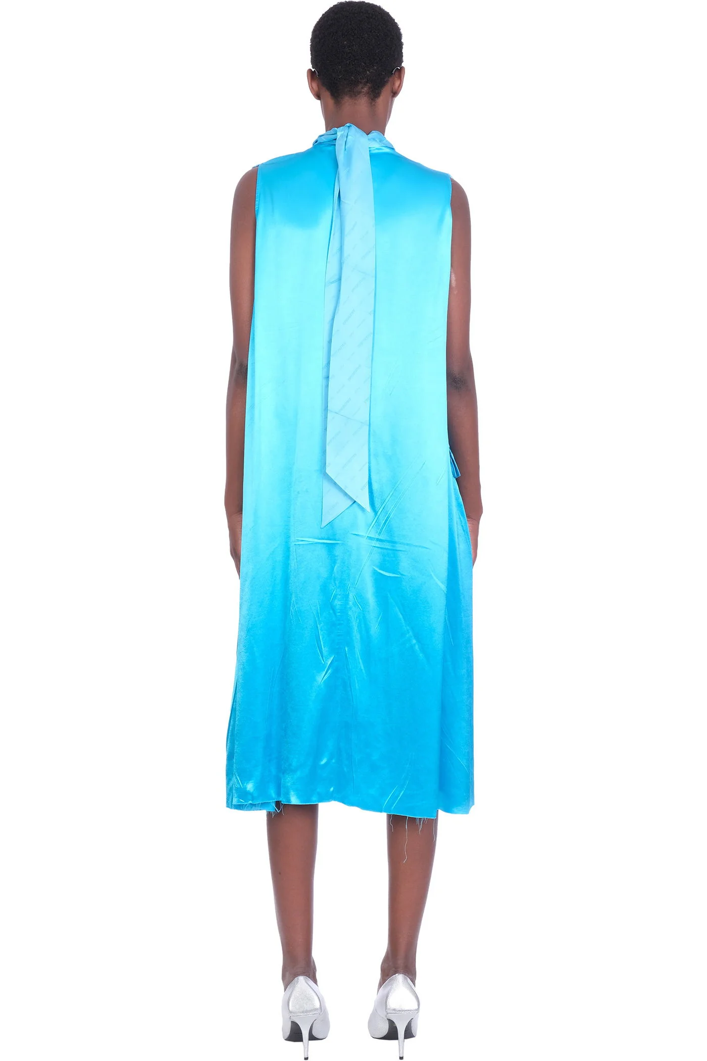 Dress woman  in cyan silk - Image 3