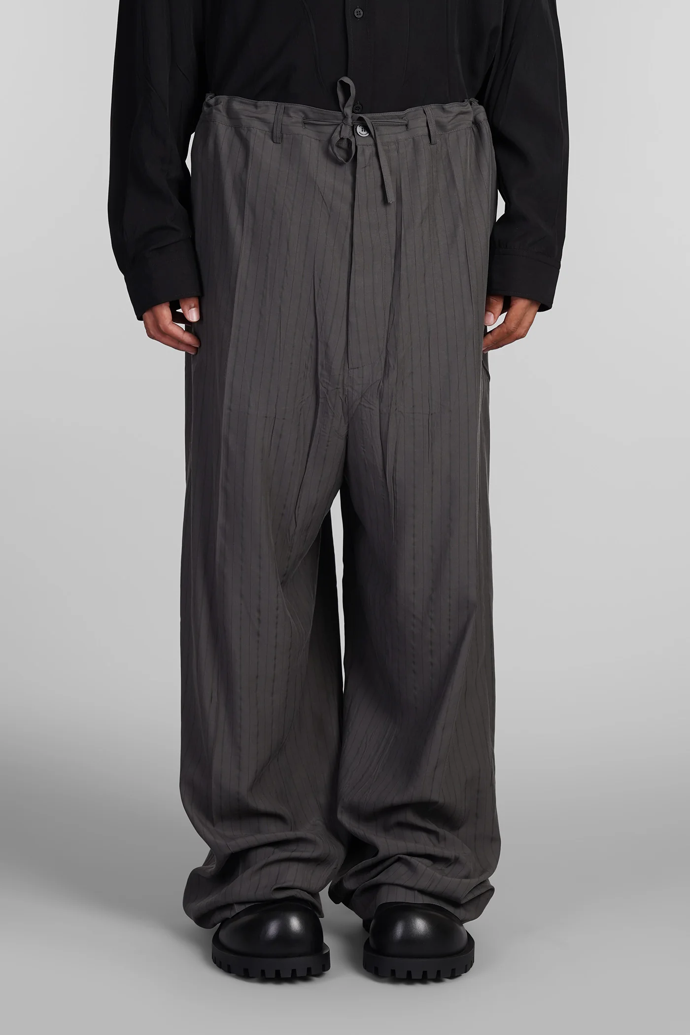 Pants in green wool and polyester