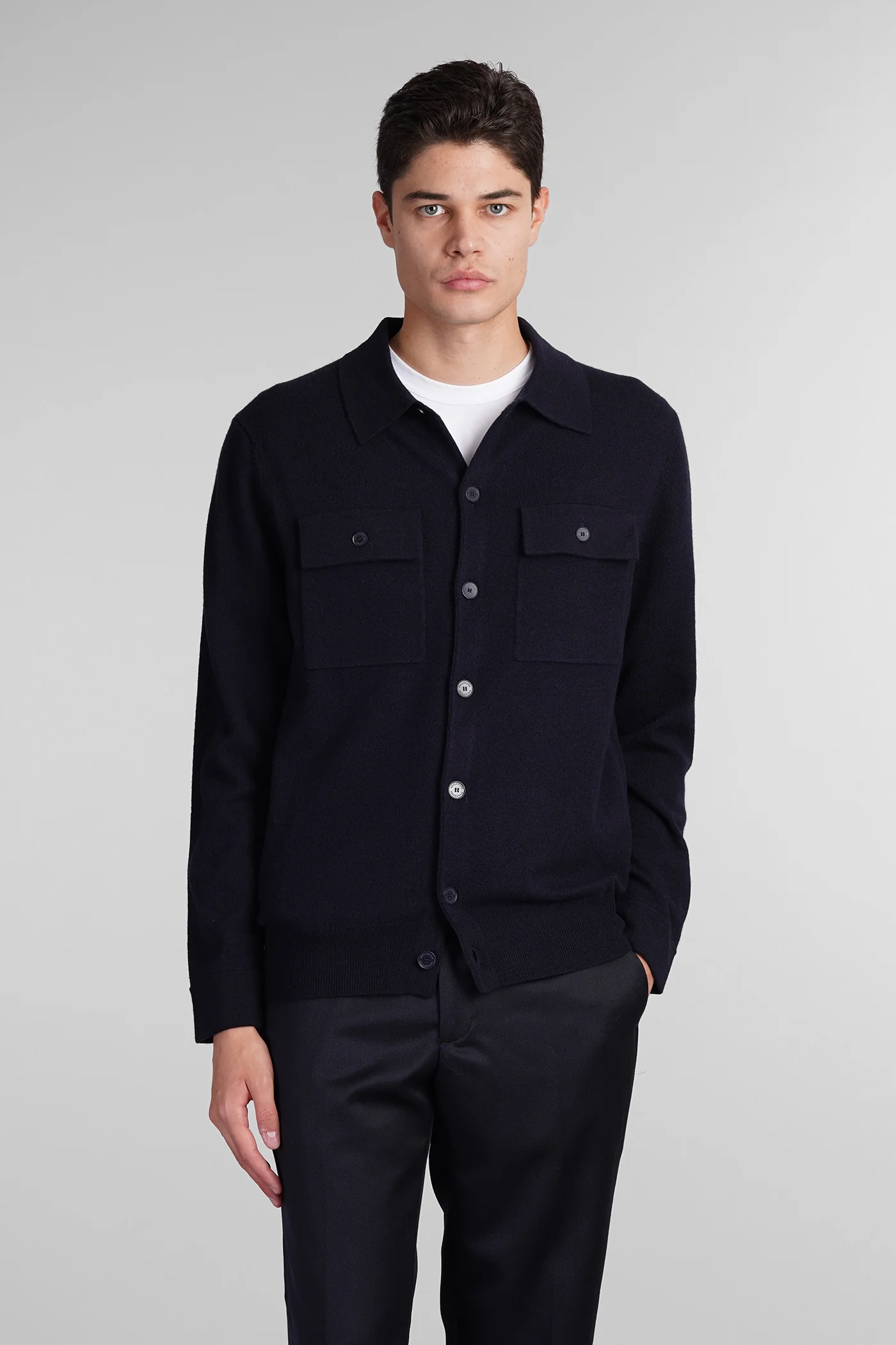 Cardigan in blue wool