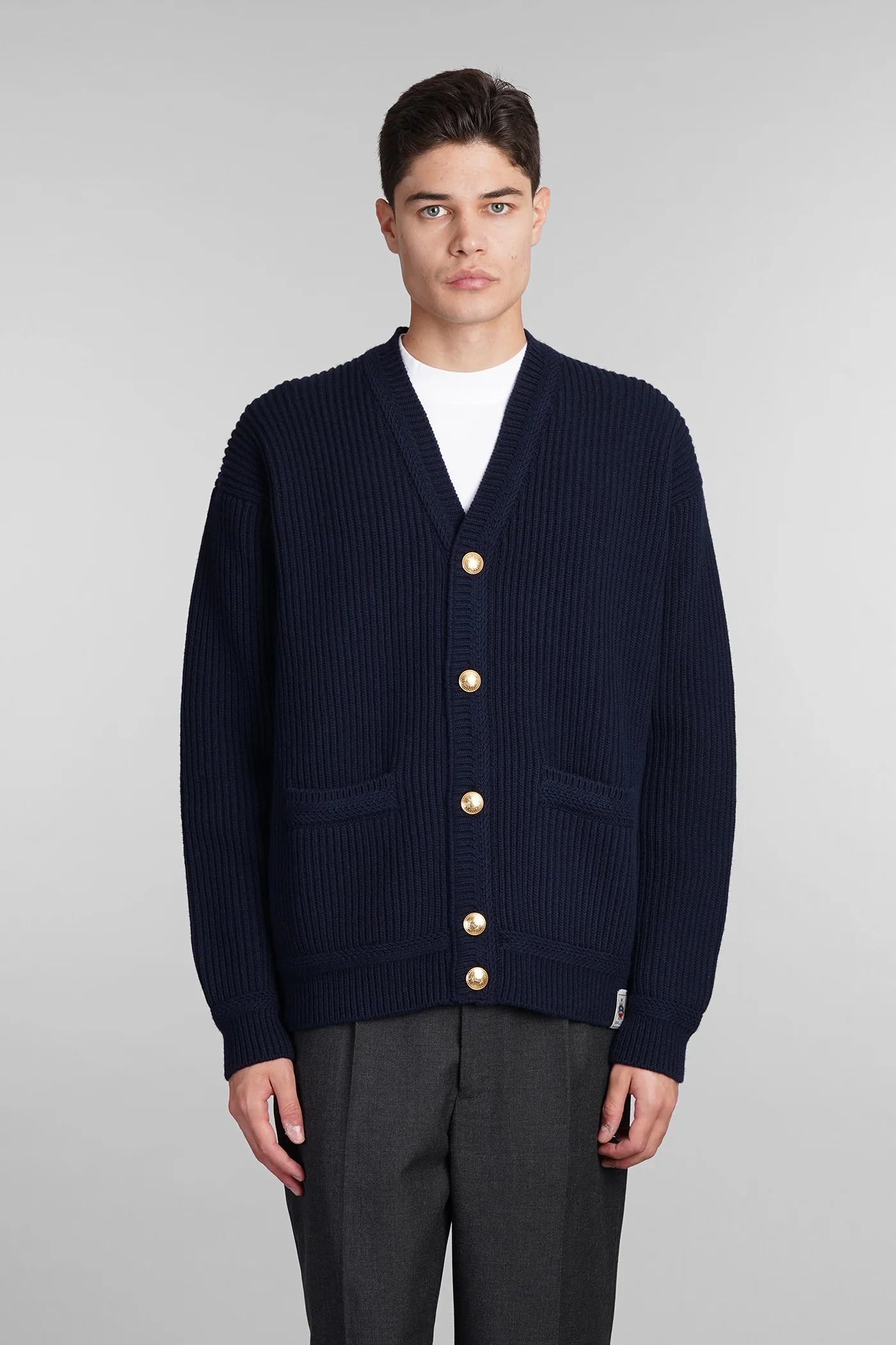 Cardigan in blue wool