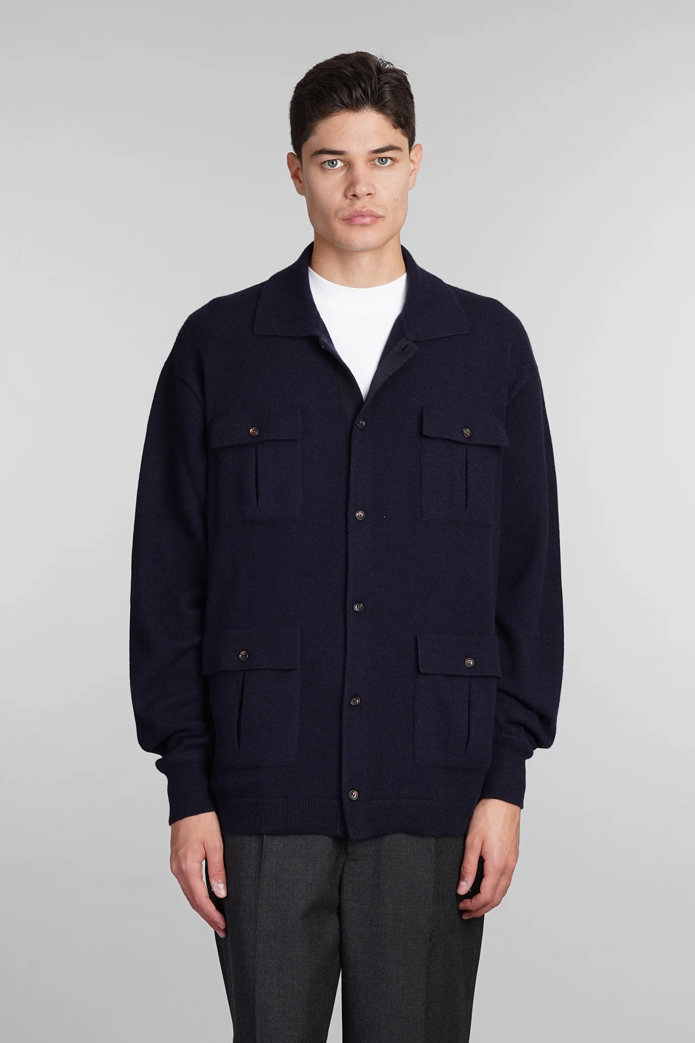 Shirt in blue cashmere