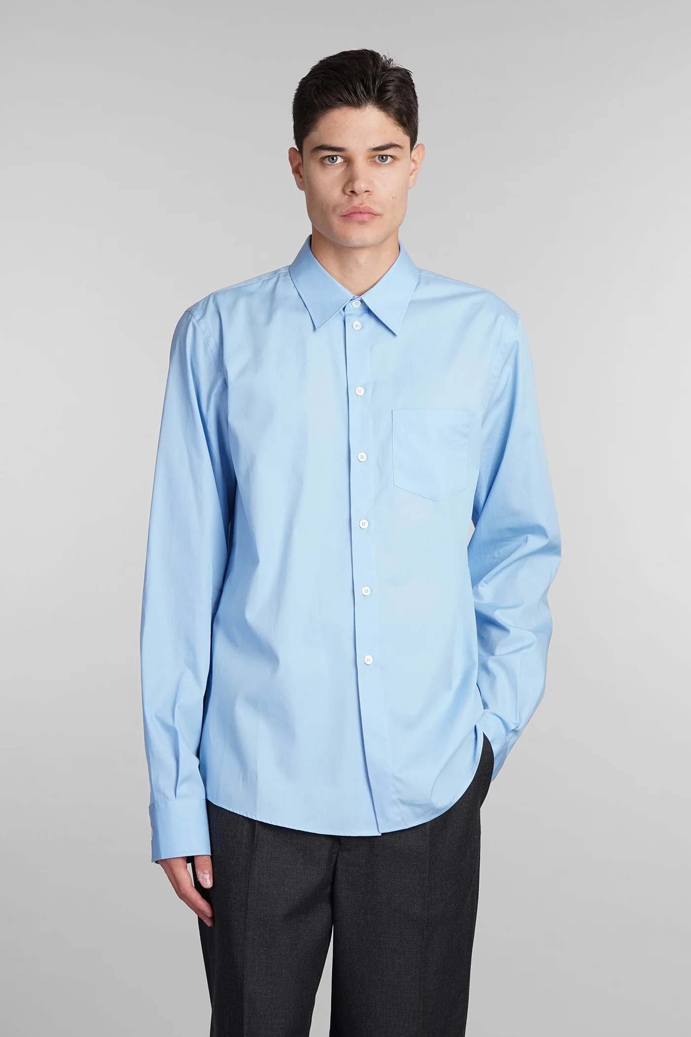 Shirt in cyan cotton
