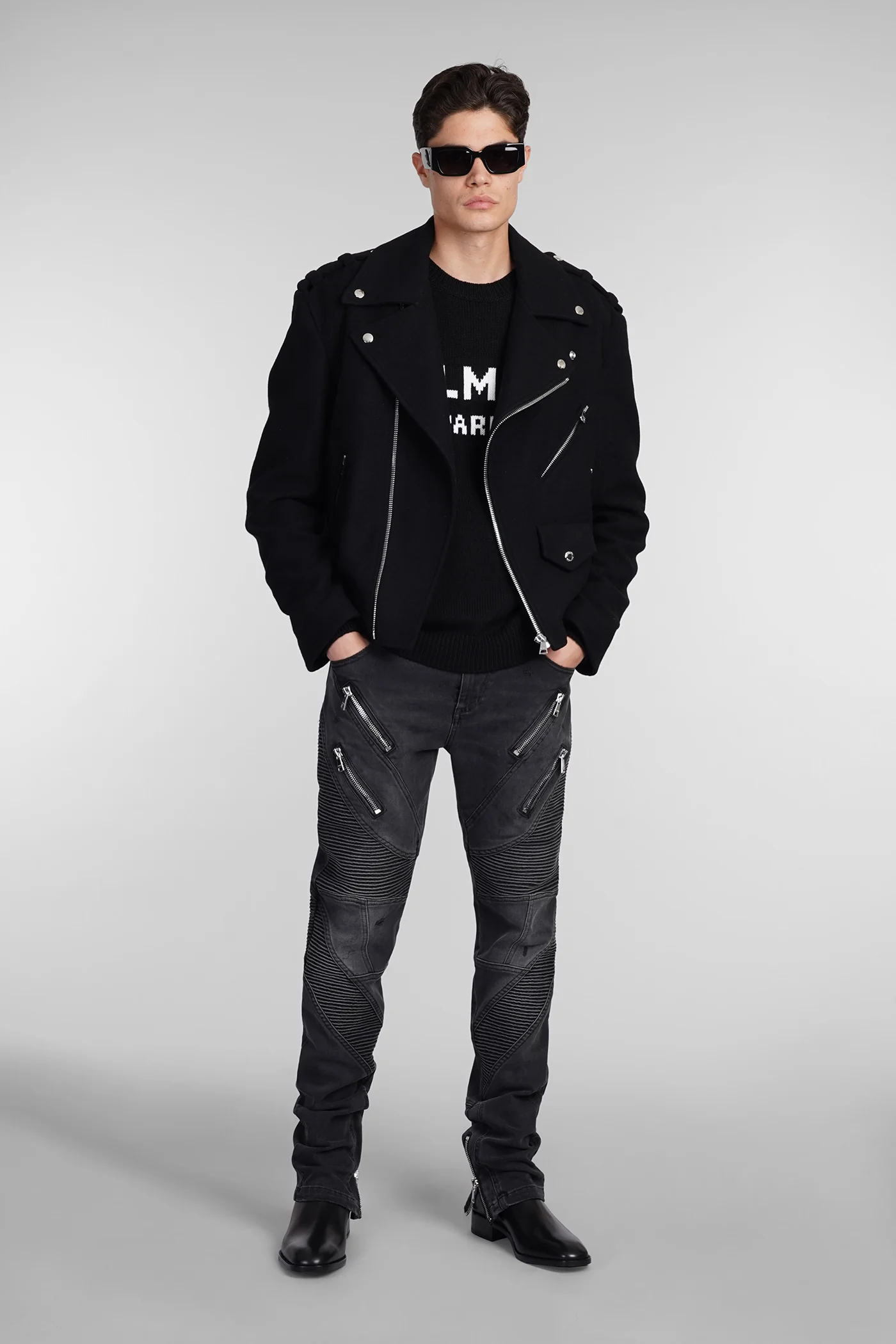 Biker jacket in black wool - Image 2