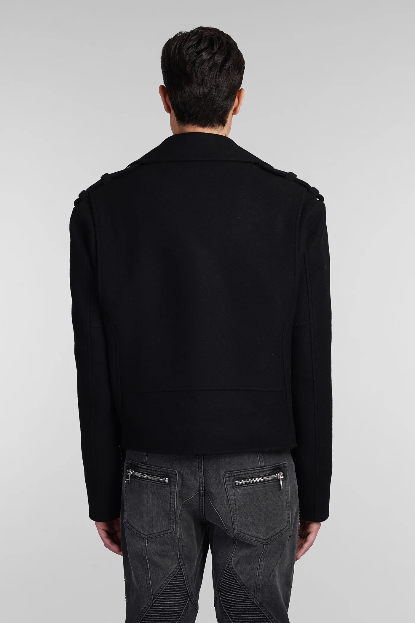 Biker jacket in black wool - Image 3