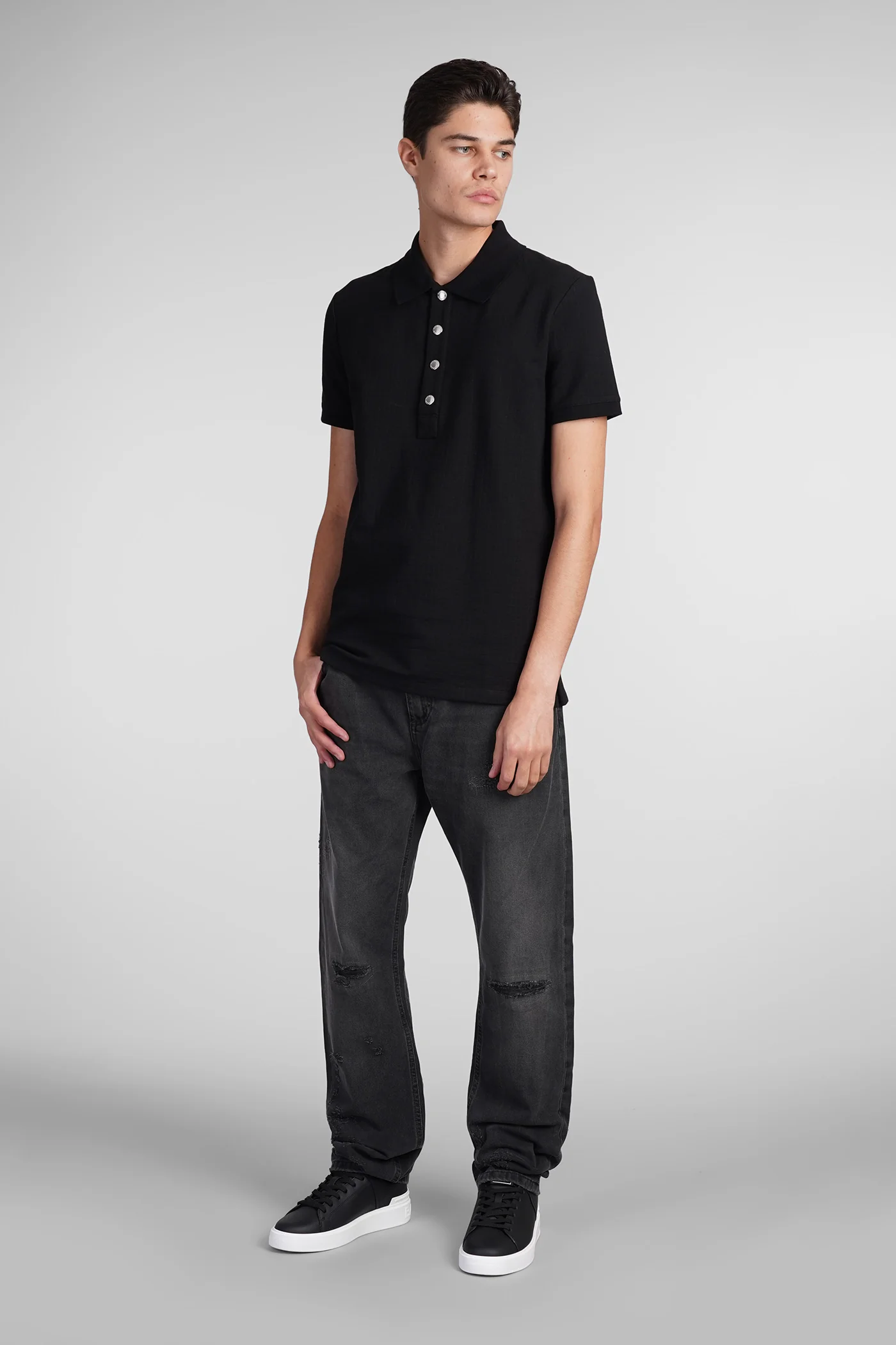 Polo in black cotton - Image 2