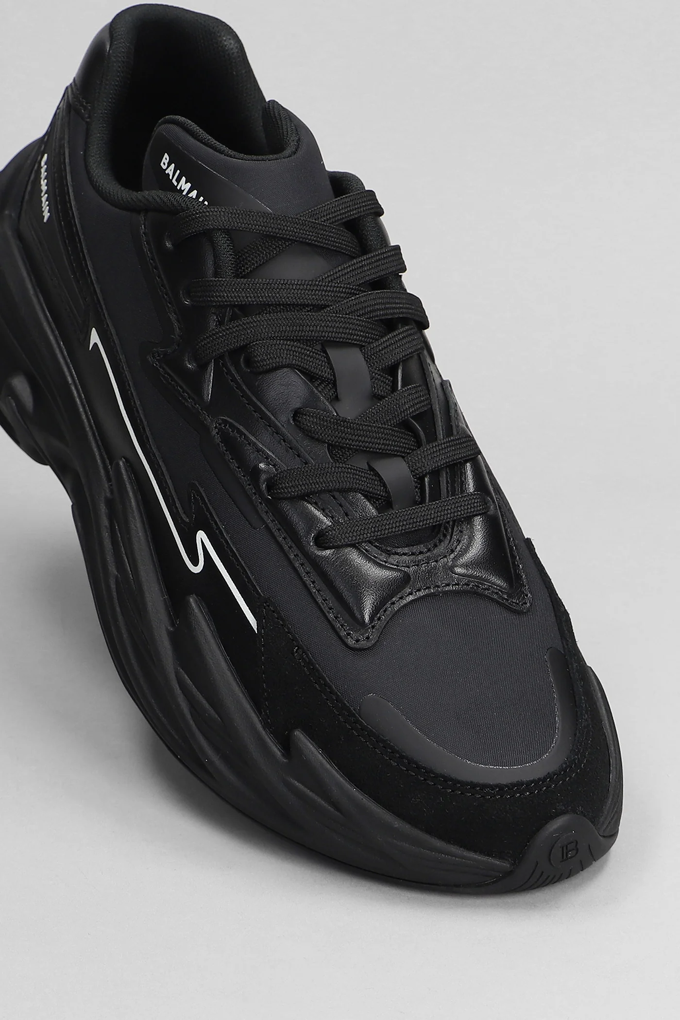 Run row Sneakers in black leather and fabric - Image 5