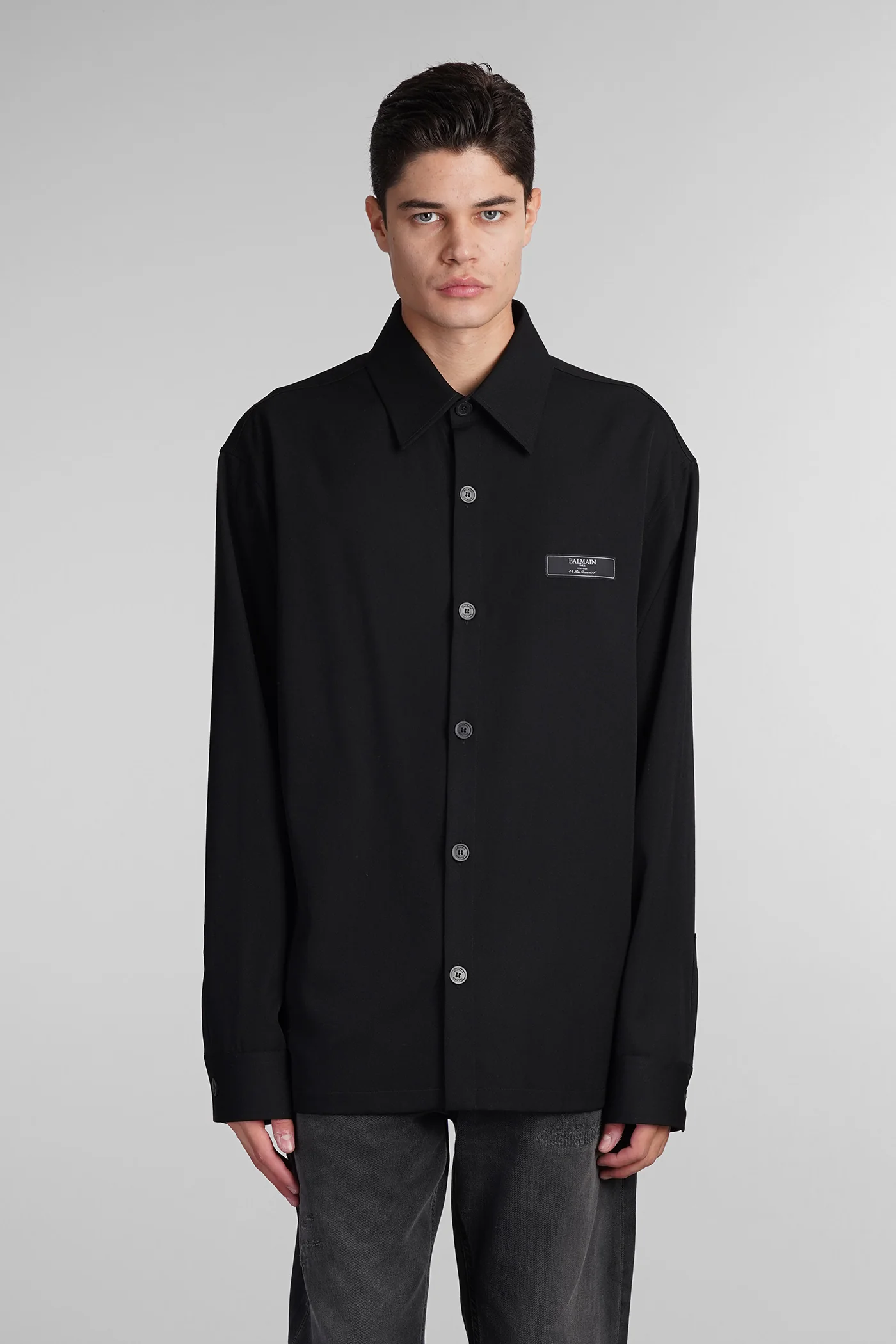 Shirt in black wool