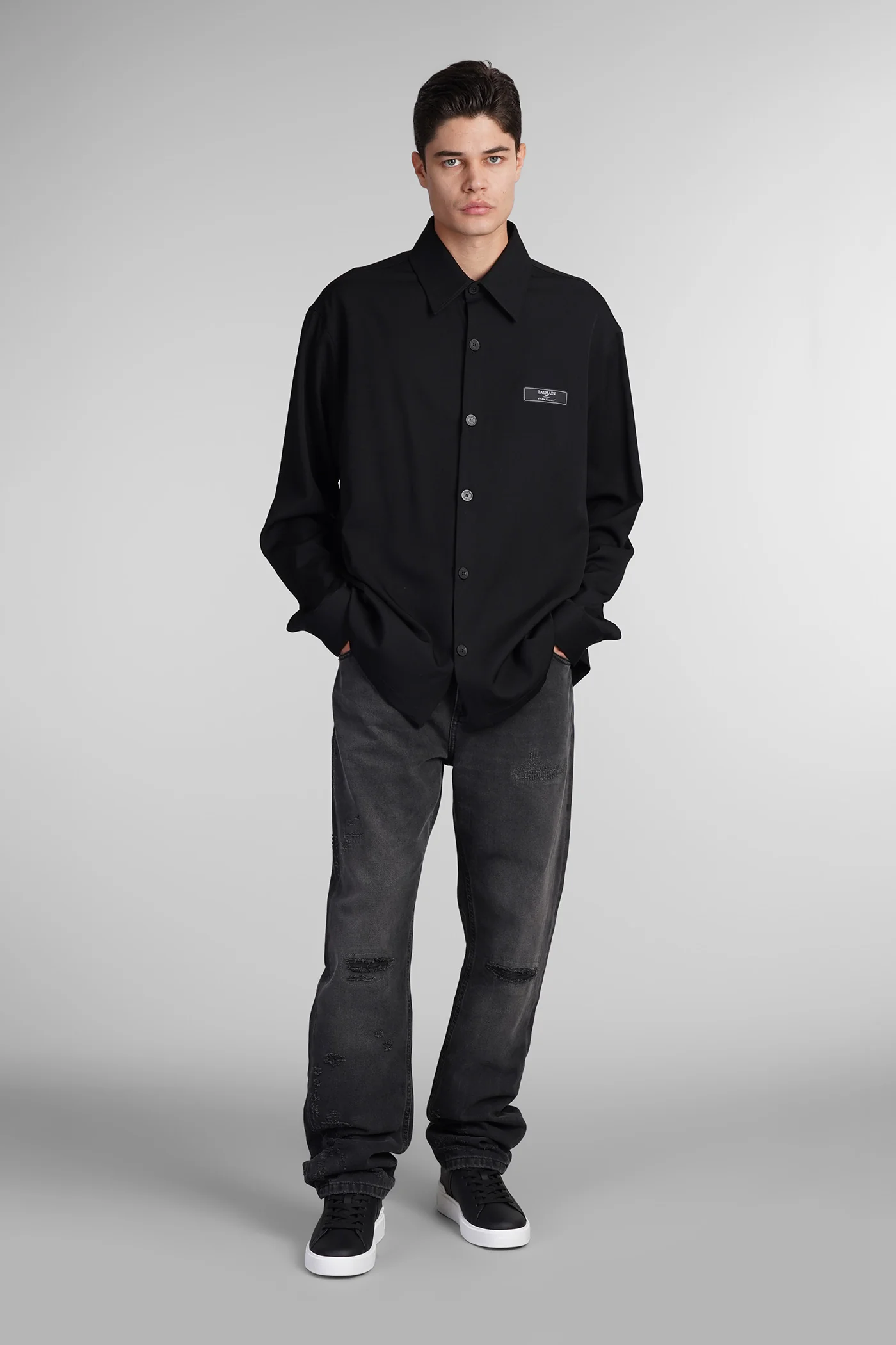 Shirt in black wool - Image 2