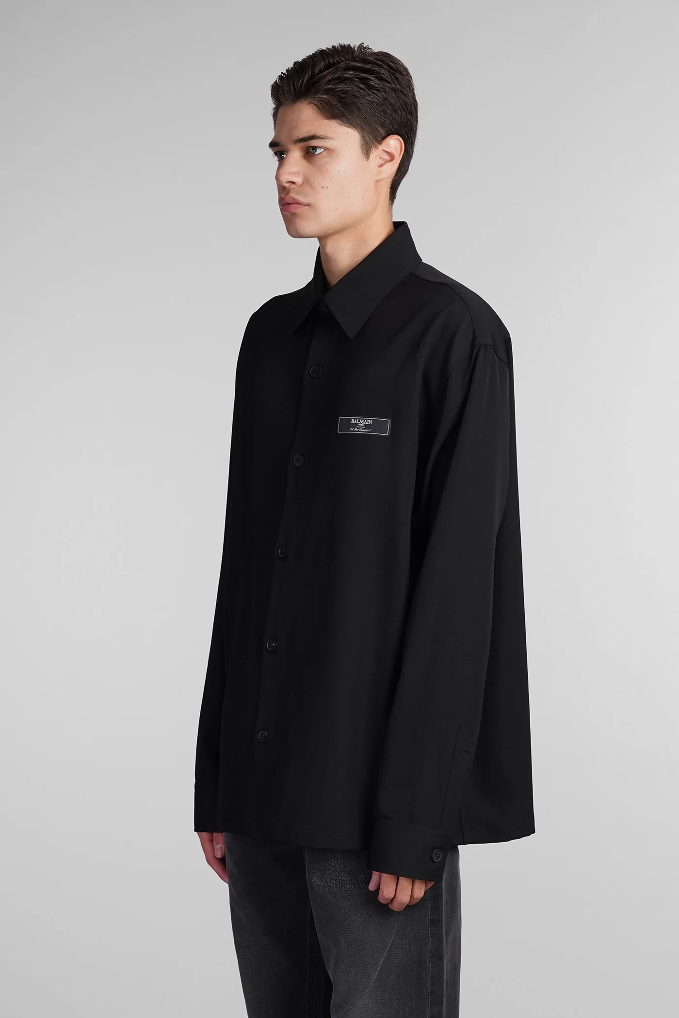 Shirt in black wool - Image 4