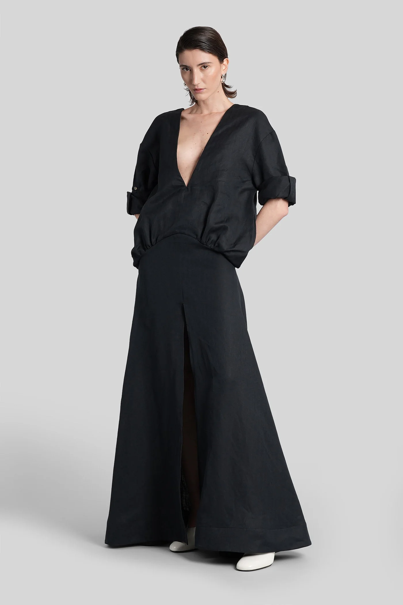 Long dress in black cotton - Image 2