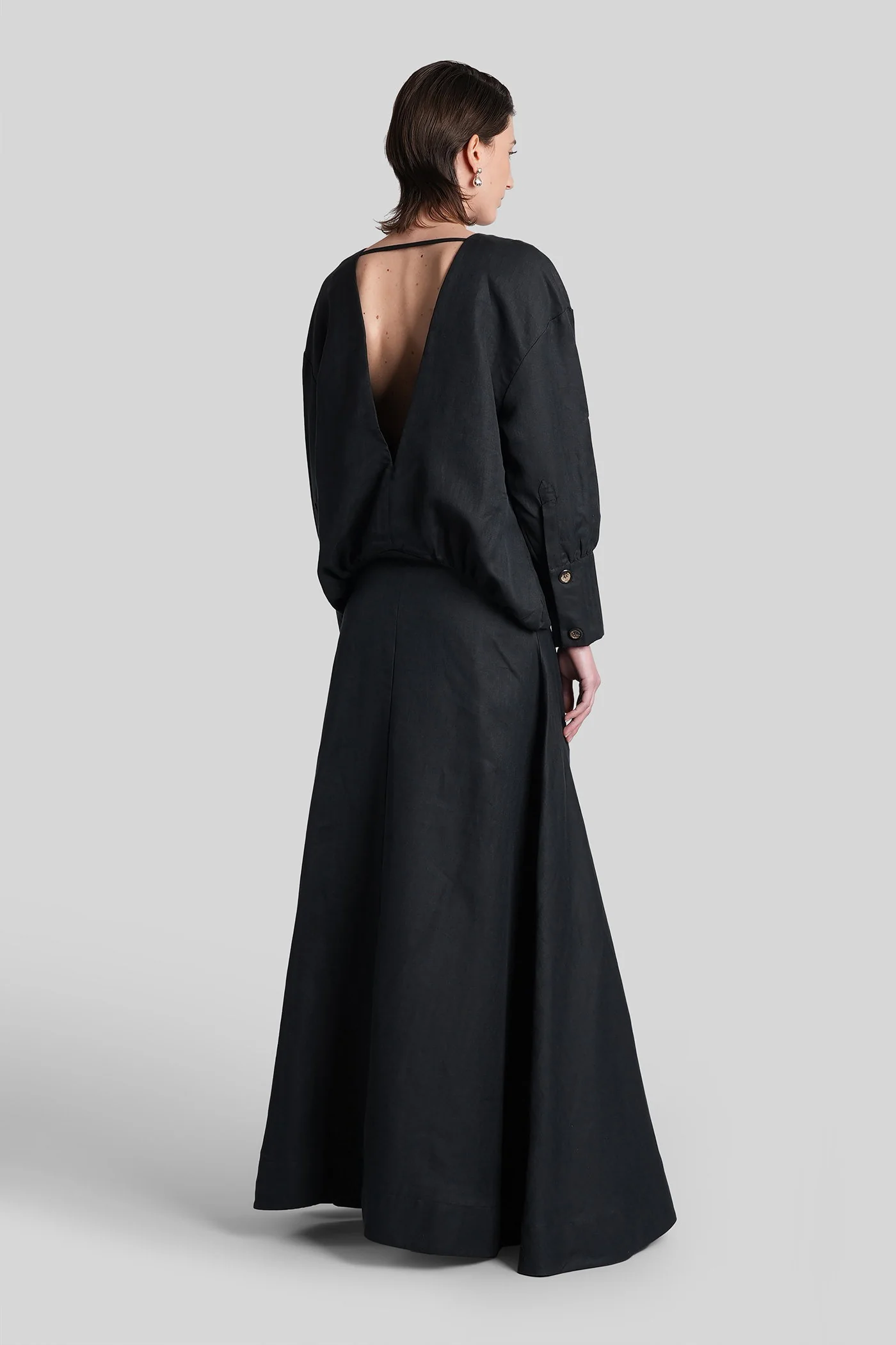 Long dress in black cotton - Image 3