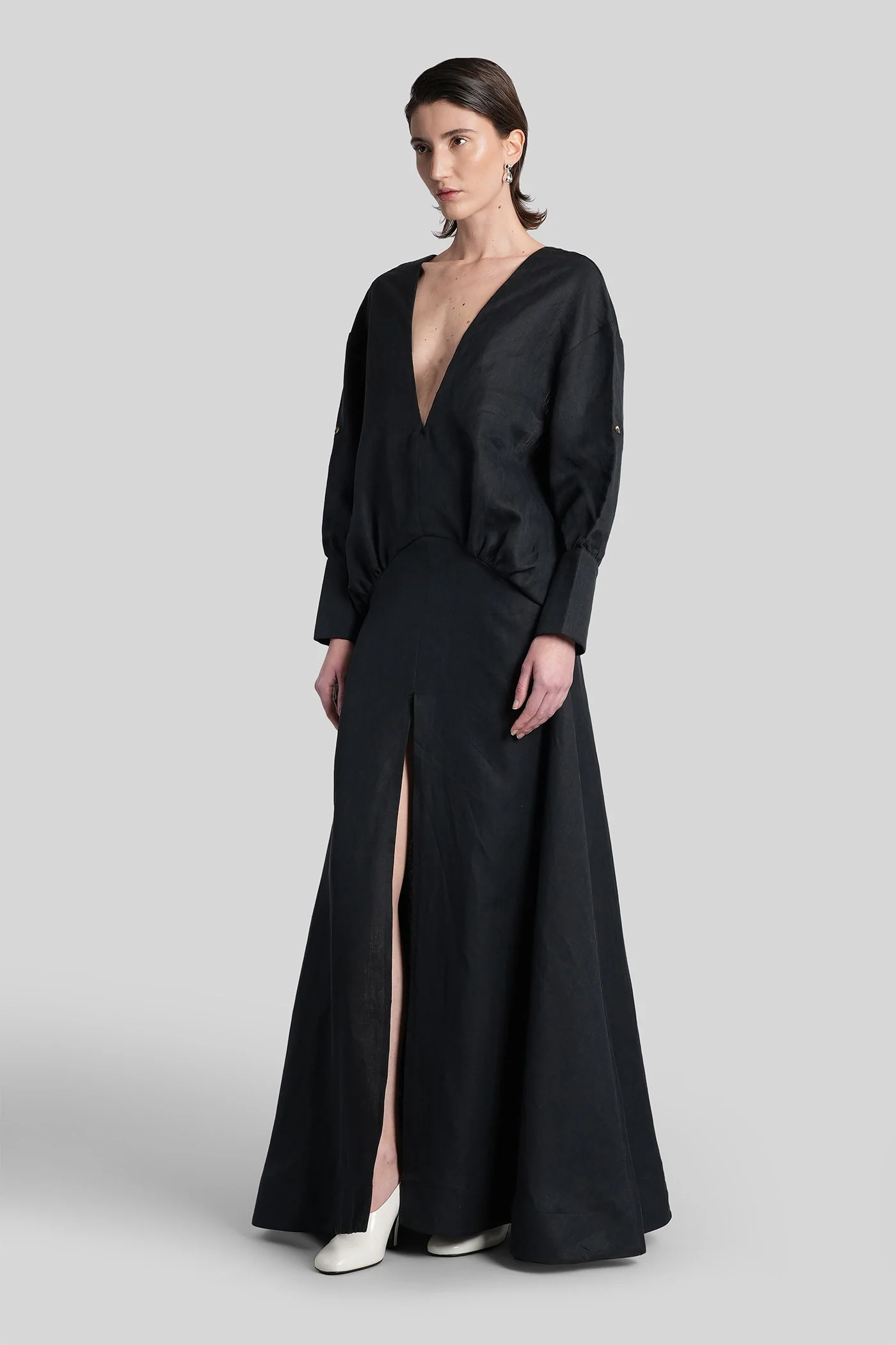 Long dress in black cotton - Image 4