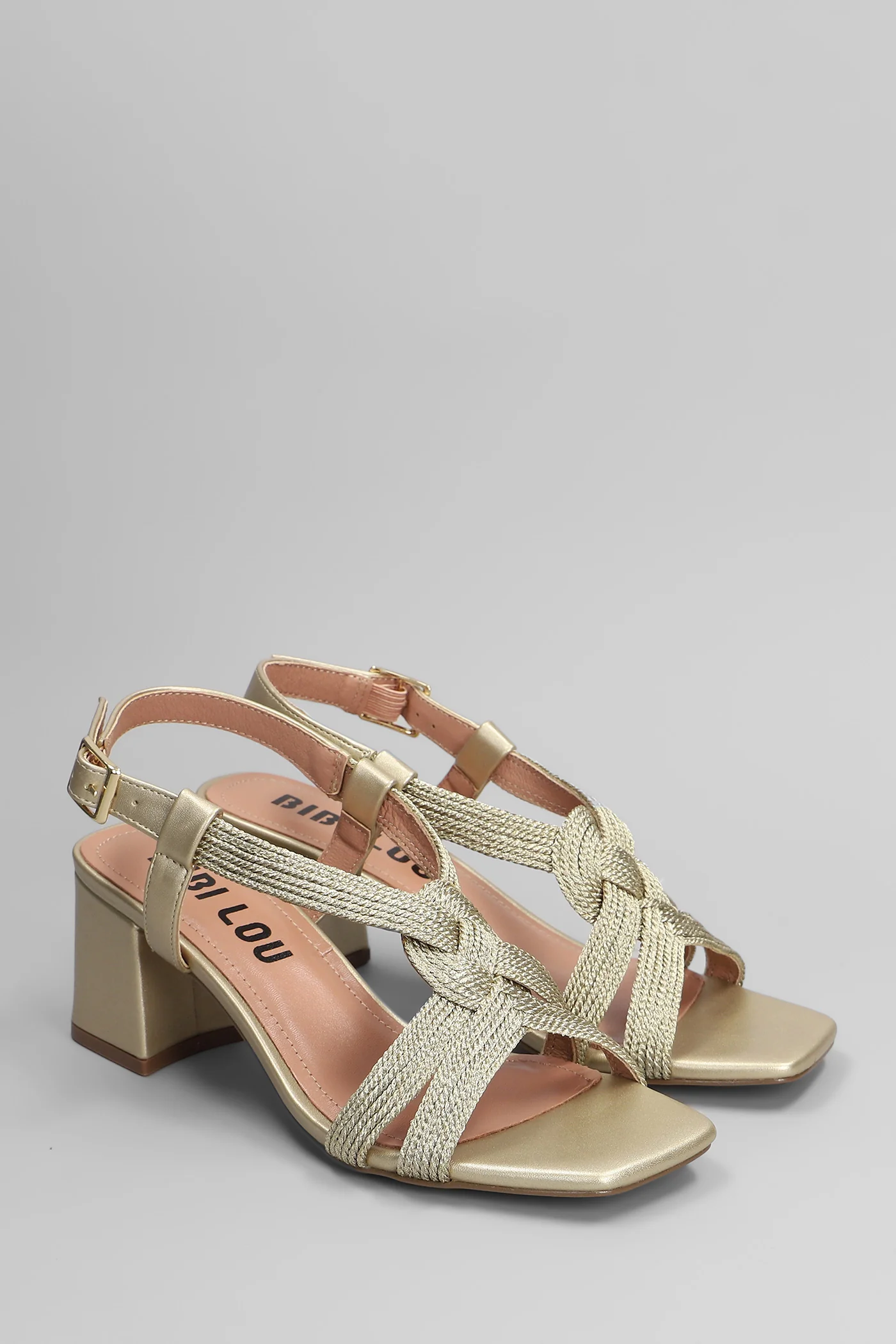 Alia Sandals in gold leather and fabric - Image 2