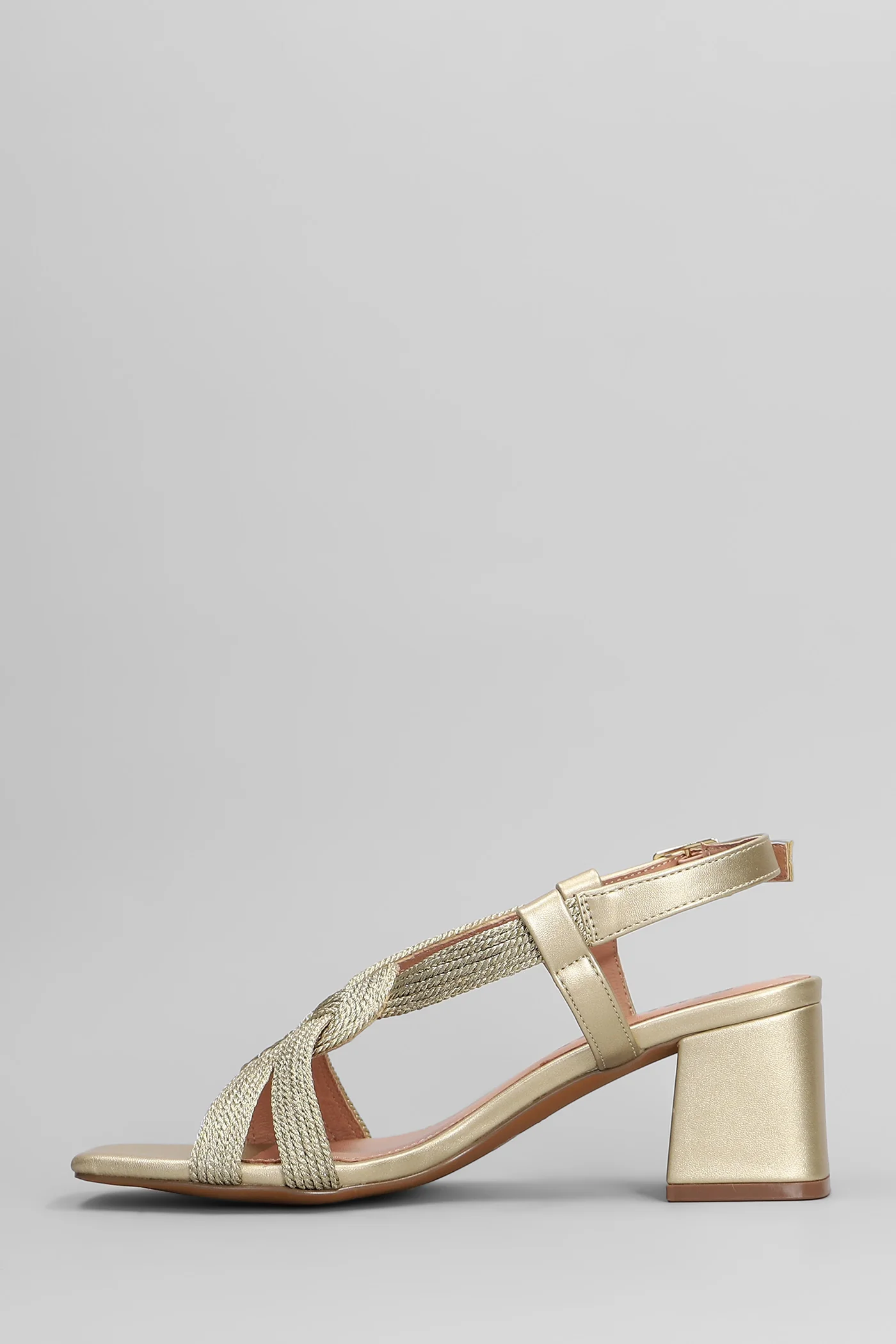 Alia Sandals in gold leather and fabric - Image 3