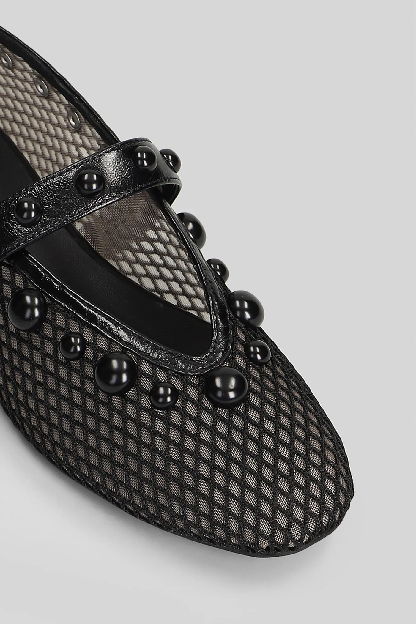 Carinna Flat Ballet flats in black leather and fabric - Image 5