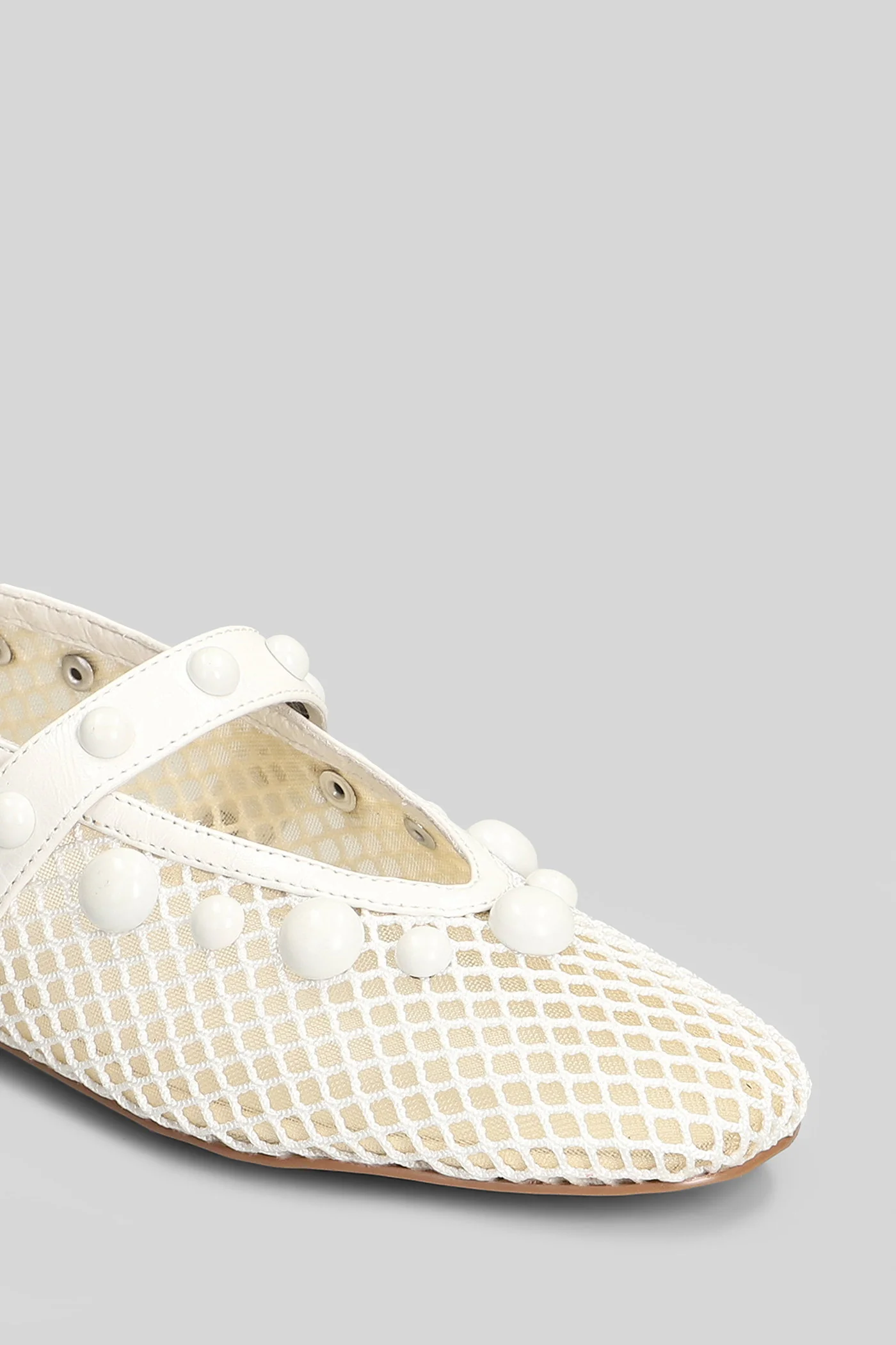 Carinna Flat Ballet flats in white leather and fabric - Image 5